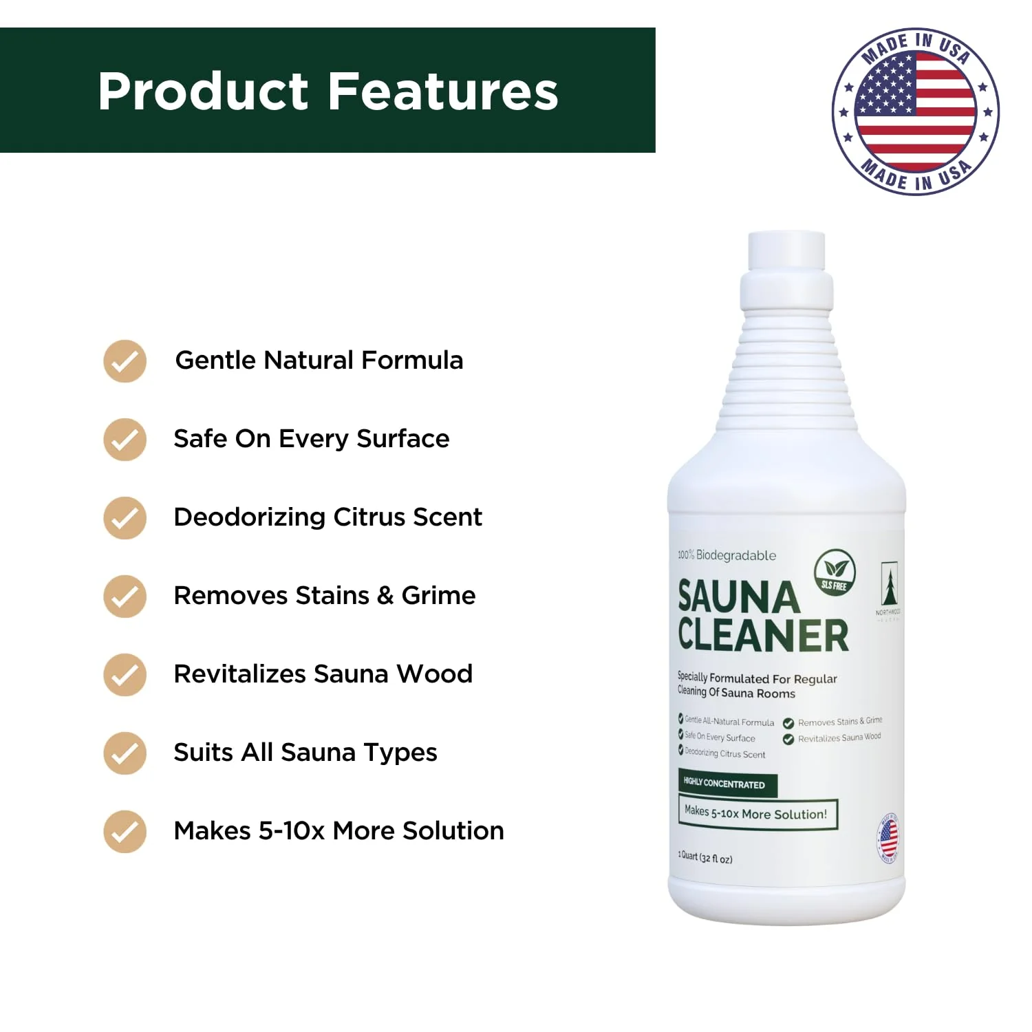 Northwood Sauna - Sauna Cleaner - Natural Wood Cleaner & Deodorizer - Makes 10x More Solution - 1 Quart (32 Fl Oz) - Image 7