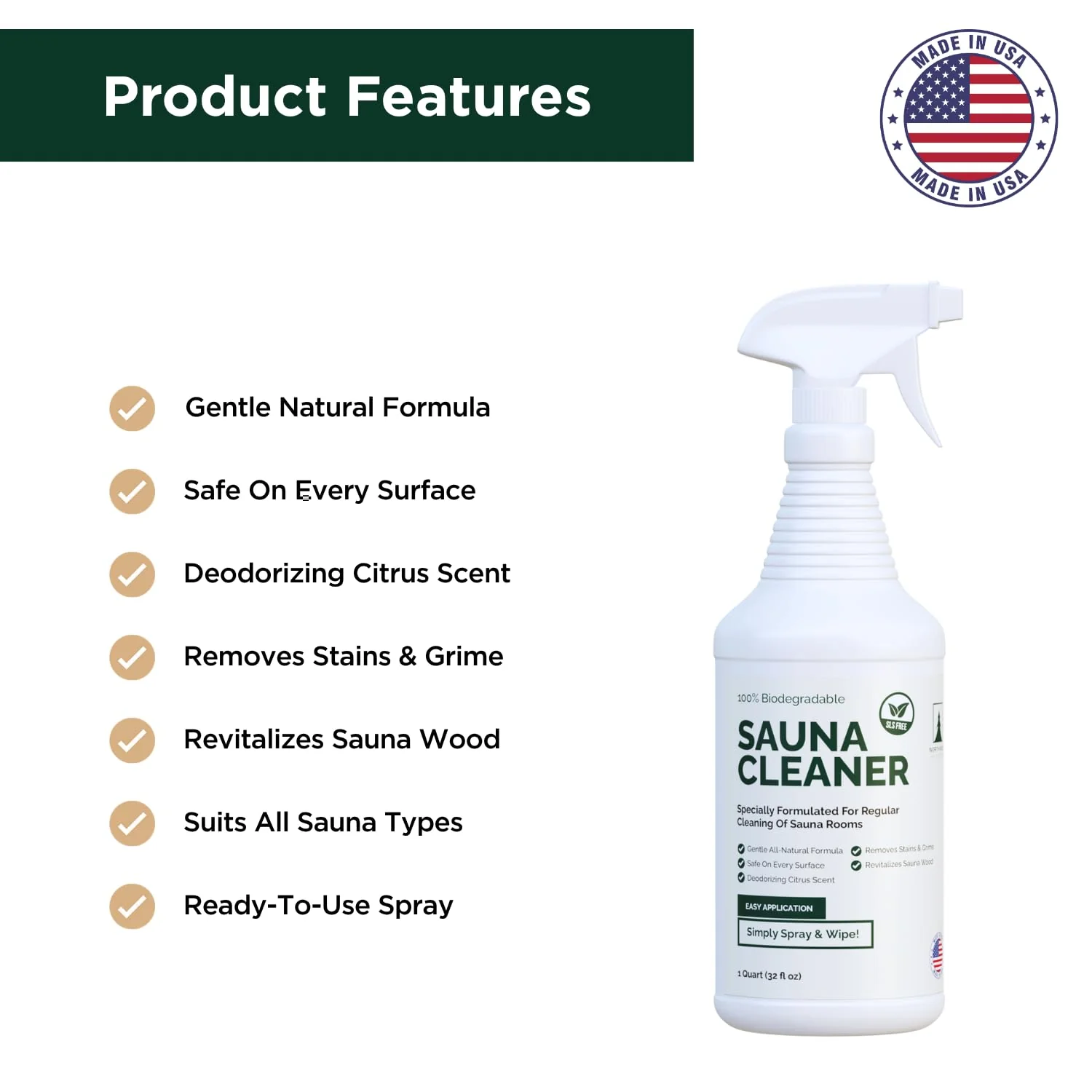 Northwood Sauna - Sauna Cleaner - Natural Wood Cleaner & Deodorizer - Ready-to-Use Spray - 1 Quart (32 Fl Oz) - Image 7