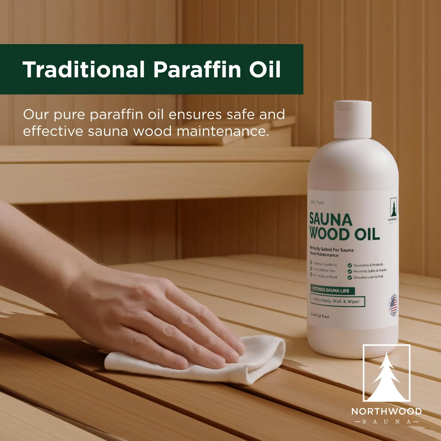 Northwood Sauna - Sauna Wood Oil - 100% Pure Paraffin Oil - Traditional Sauna Sealer - 1 Quart (32 Fl Oz) - Image 2