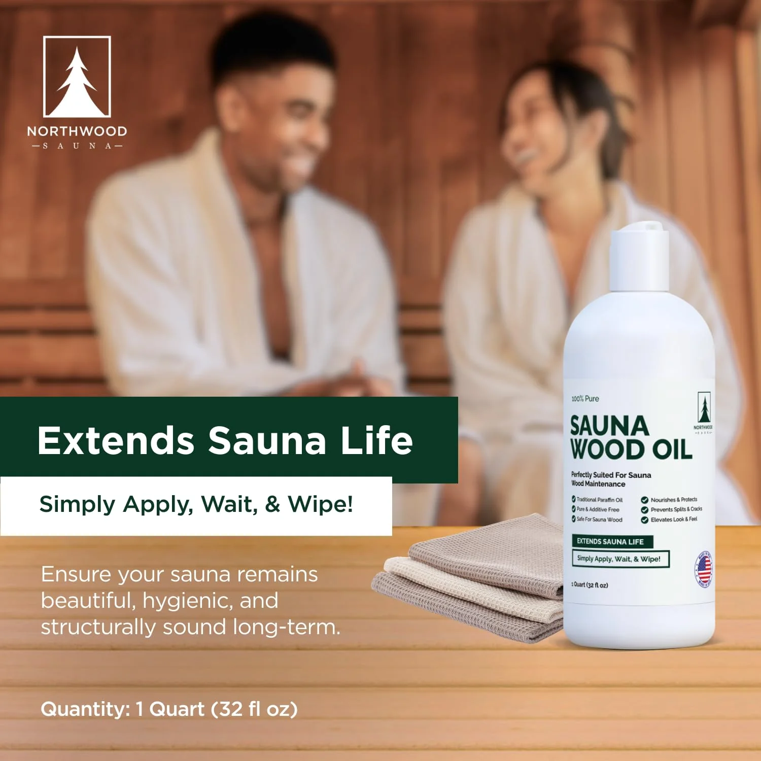 Northwood Sauna - Sauna Wood Oil - 100% Pure Paraffin Oil - Traditional Sauna Sealer - 1 Quart (32 Fl Oz) - Image 6