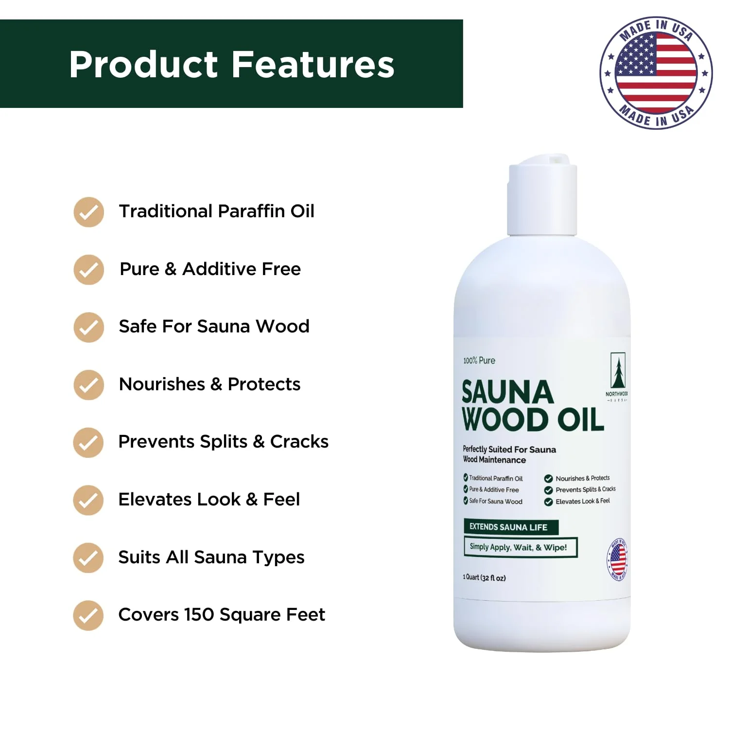 Northwood Sauna - Sauna Wood Oil - 100% Pure Paraffin Oil - Traditional Sauna Sealer - 1 Quart (32 Fl Oz) - Image 7