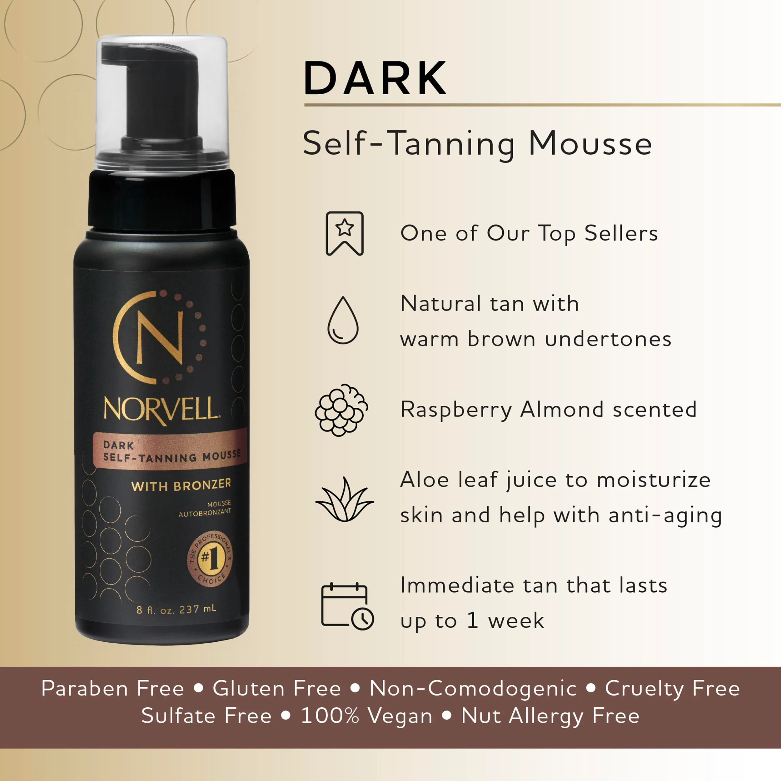 Norvell Sunless Dark Self Tanner Mousse with Bronzer 8 fl oz – Instant Natural Looking Fake Tan for a Bronzing Glow, Streak Free, Fast Drying, Long Lasting Sunless Tanning Color - Image 8
