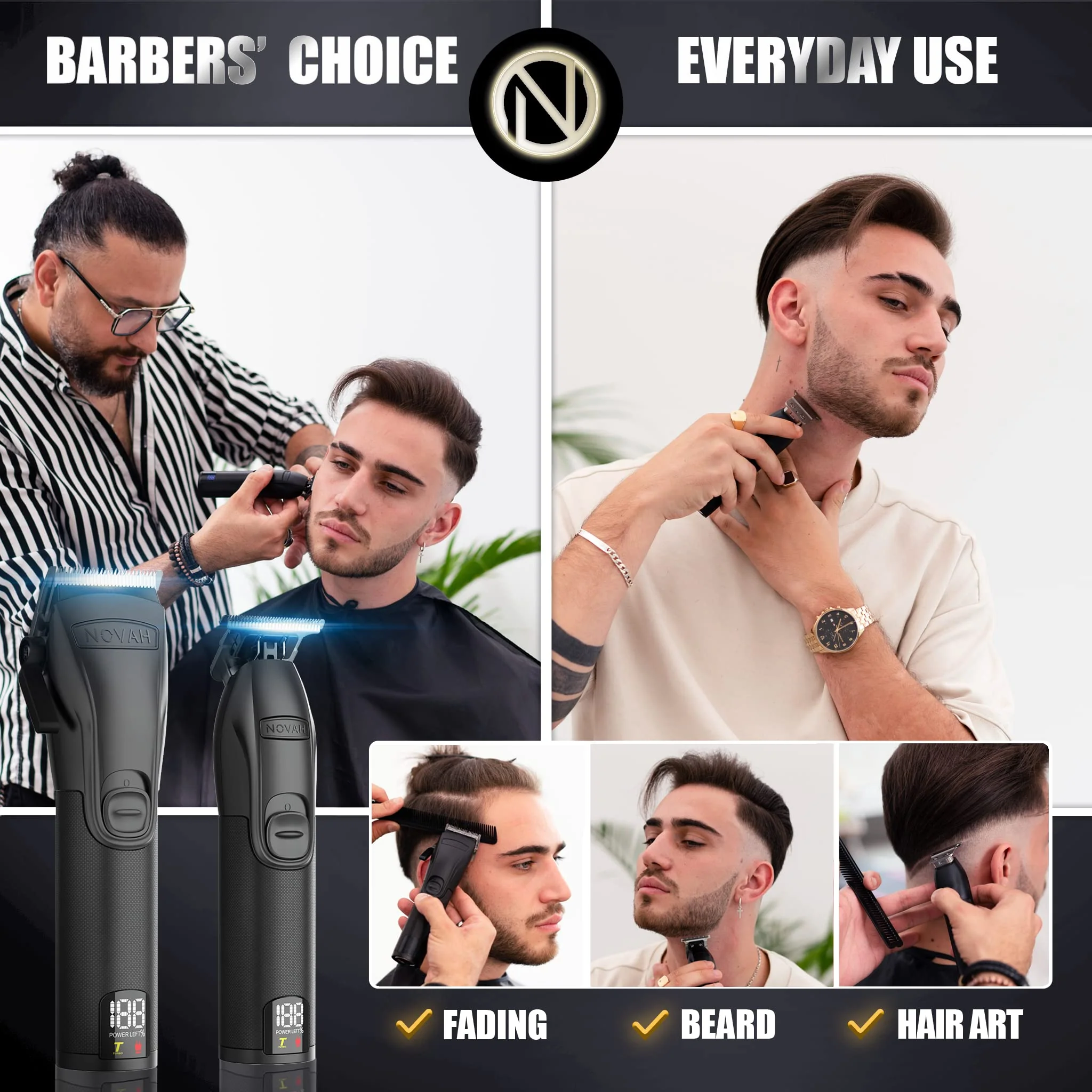 Novah® Professional Hair Clippers for Men, Professional Barber Clippers and Trimmer Set, Mens Cordless Hair Clipper for Barbers Haircut Kit Fade - Image 5