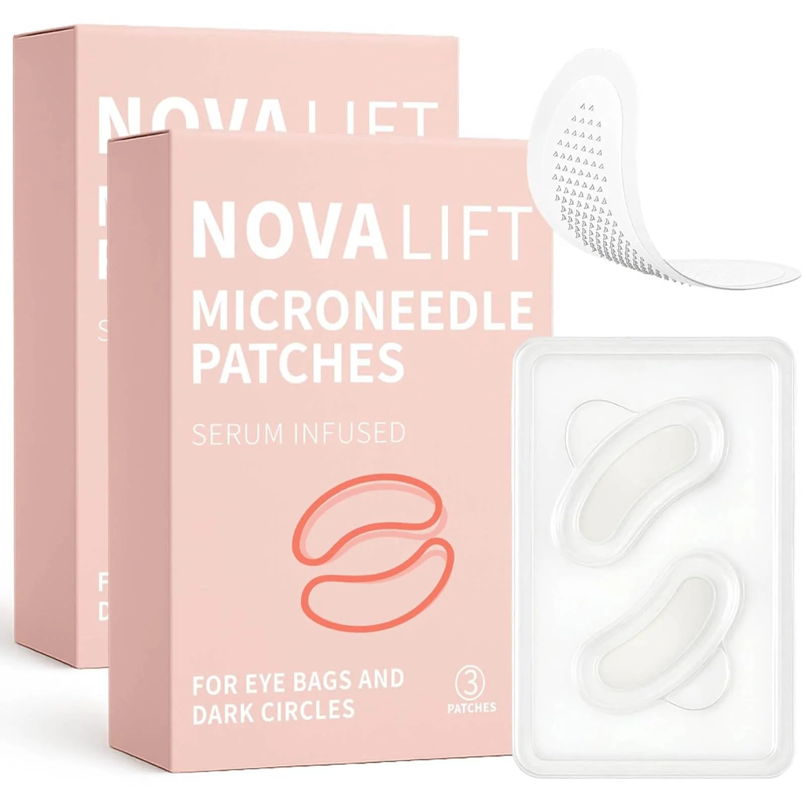 NOVALIFT Kunnozz Micro Eye Patches, Under Eye Patch for Puffy Eyes and Dark Circles, Smile Line Patches, Forehead Hydrating Anti-Wrinkle Masks for Women, 2 Boxes (3 Pairs Each)
