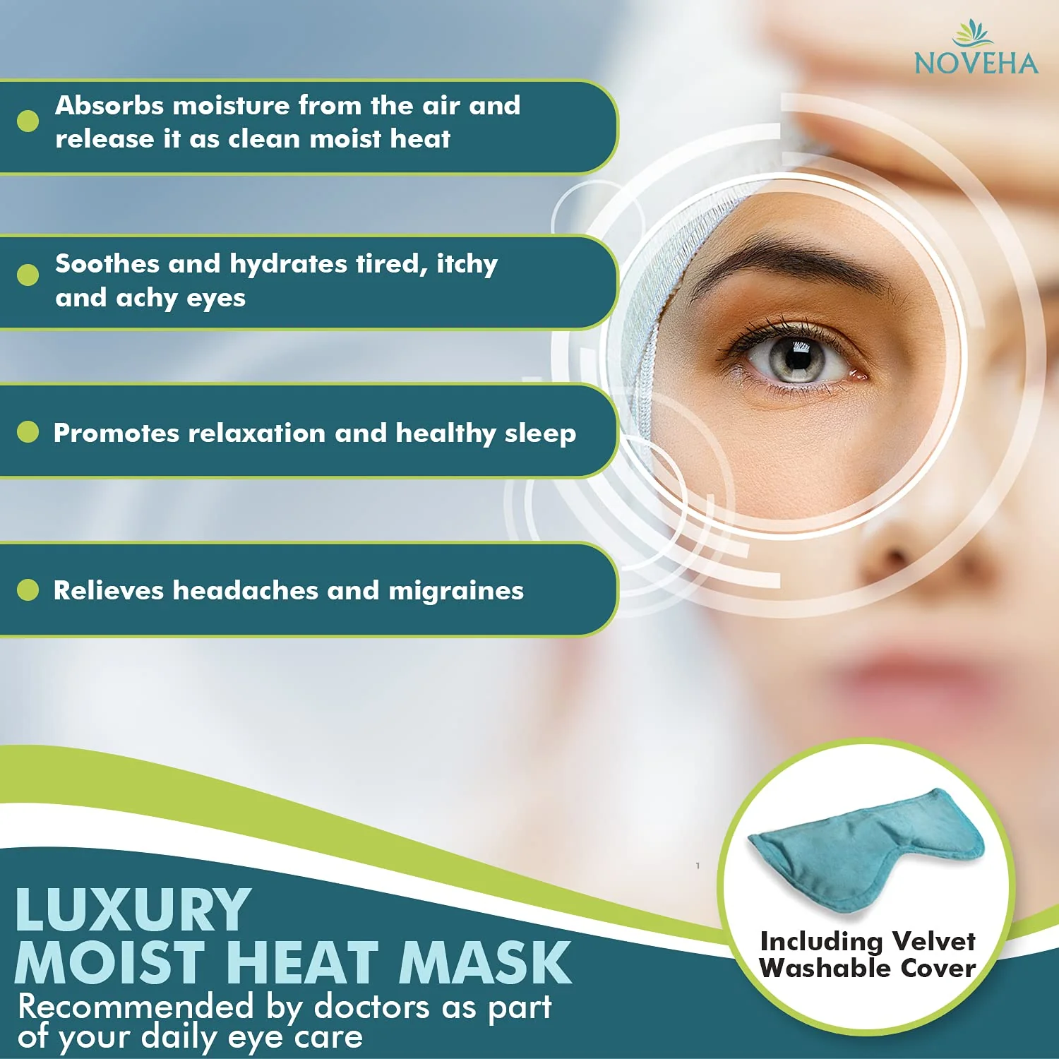 NOVEHA Ultra Warm Compress Eye Mask | Moist Hot Technology for Sensitive Dry Eyes- Microwave Activated - Relieves Stye or Pink Eye- Heat Water Procedure for Irritated Eyes and Eyelid Bumps - Image 5