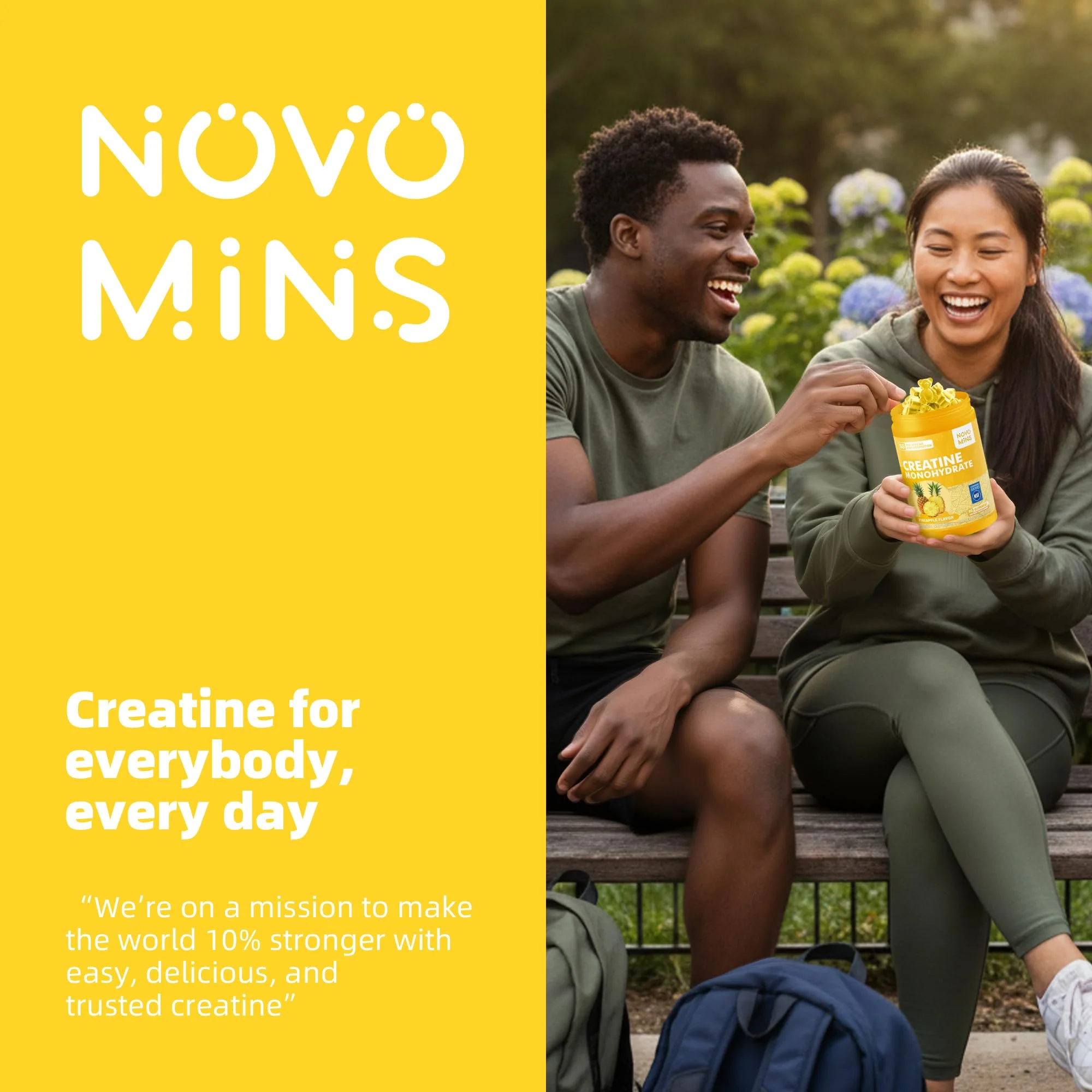 novomins Creatine Monohydrate Gummies for Men & Women, Chewables Creatine Monohydrate for Muscle Strength, Muscle Builder, Energy Boost, Pre-Workout Supplement(90 Count)-Pineapple Flavor. - Image 2