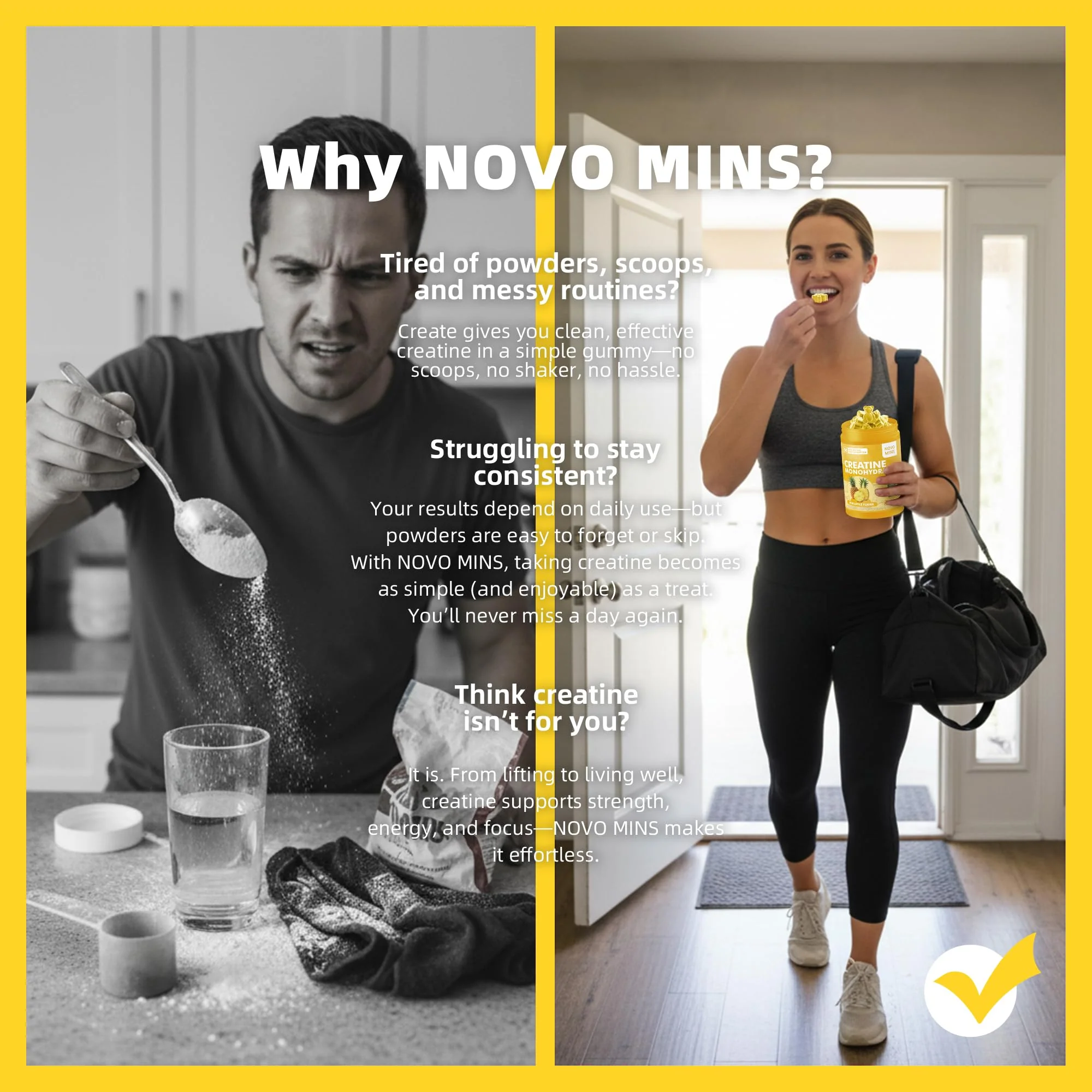 novomins Creatine Monohydrate Gummies for Men & Women, Chewables Creatine Monohydrate for Muscle Strength, Muscle Builder, Energy Boost, Pre-Workout Supplement(90 Count)-Pineapple Flavor. - Image 5