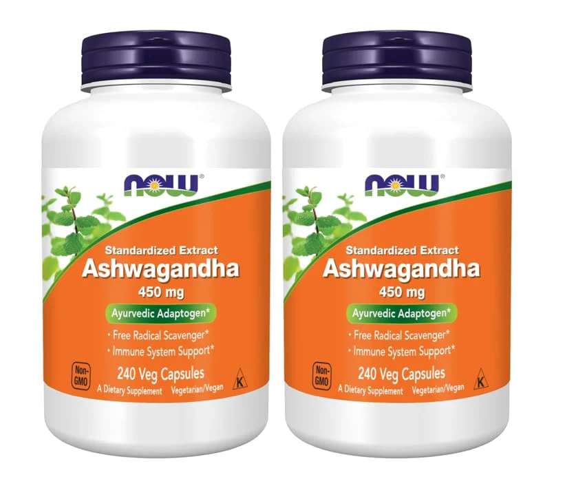 NOW Foods Ashwagandha Extract 450 mg Vegan, Kosher, Non-GMO - 240 Veg Capsules, (Pack of 2)