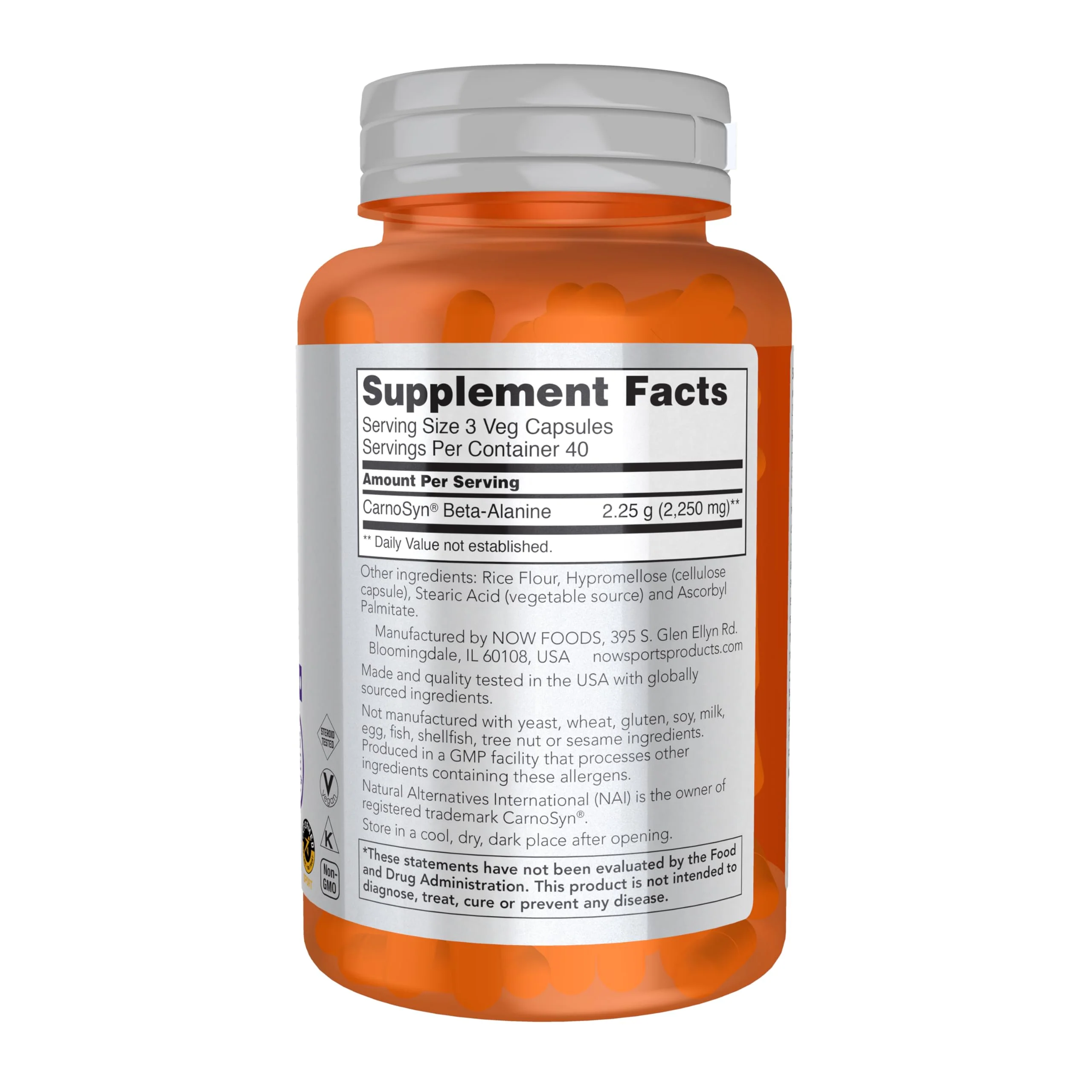 NOW Foods Sports Nutrition, Beta-Alanine 750 mg, Delays Muscle Fatigue*, Endurance*, 120 Veg Capsules - Image 7