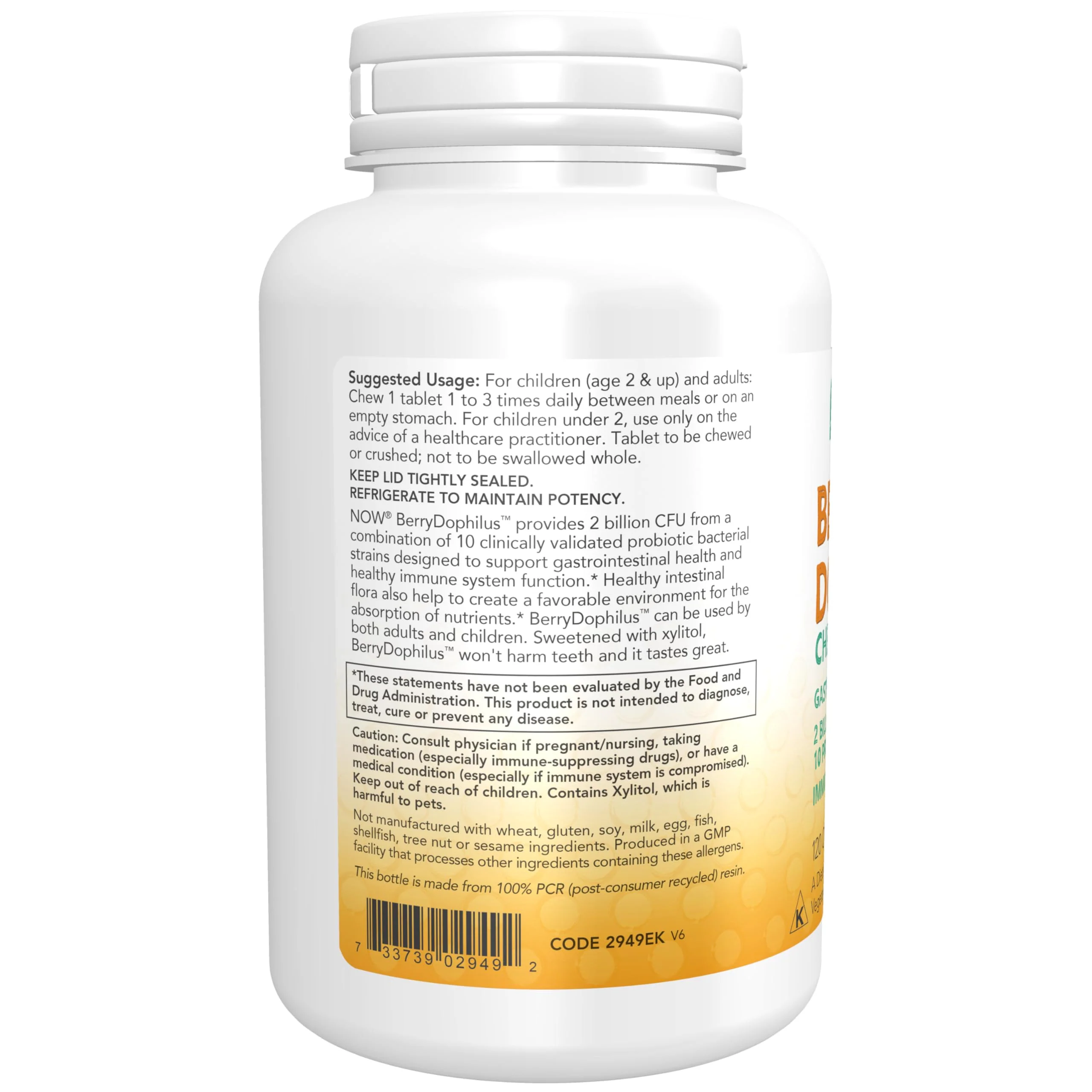 NOW Foods Supplements, BerryDophilus™ with 2 Billion, 10 Probiotic Strains, Xylitol Sweetened, Strain Verified, 120 Chewables, packaging may vary - Image 6