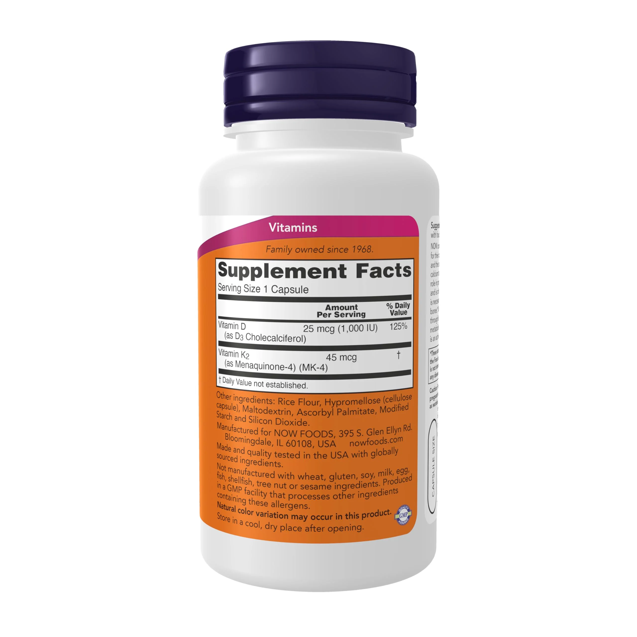 NOW Supplements, Vitamin D-3 & K-2, 1,000 IU/45 mcg,Plus Cardiovascular Support*, Supports Bone Health*, 120 veg Capsules - Image 2