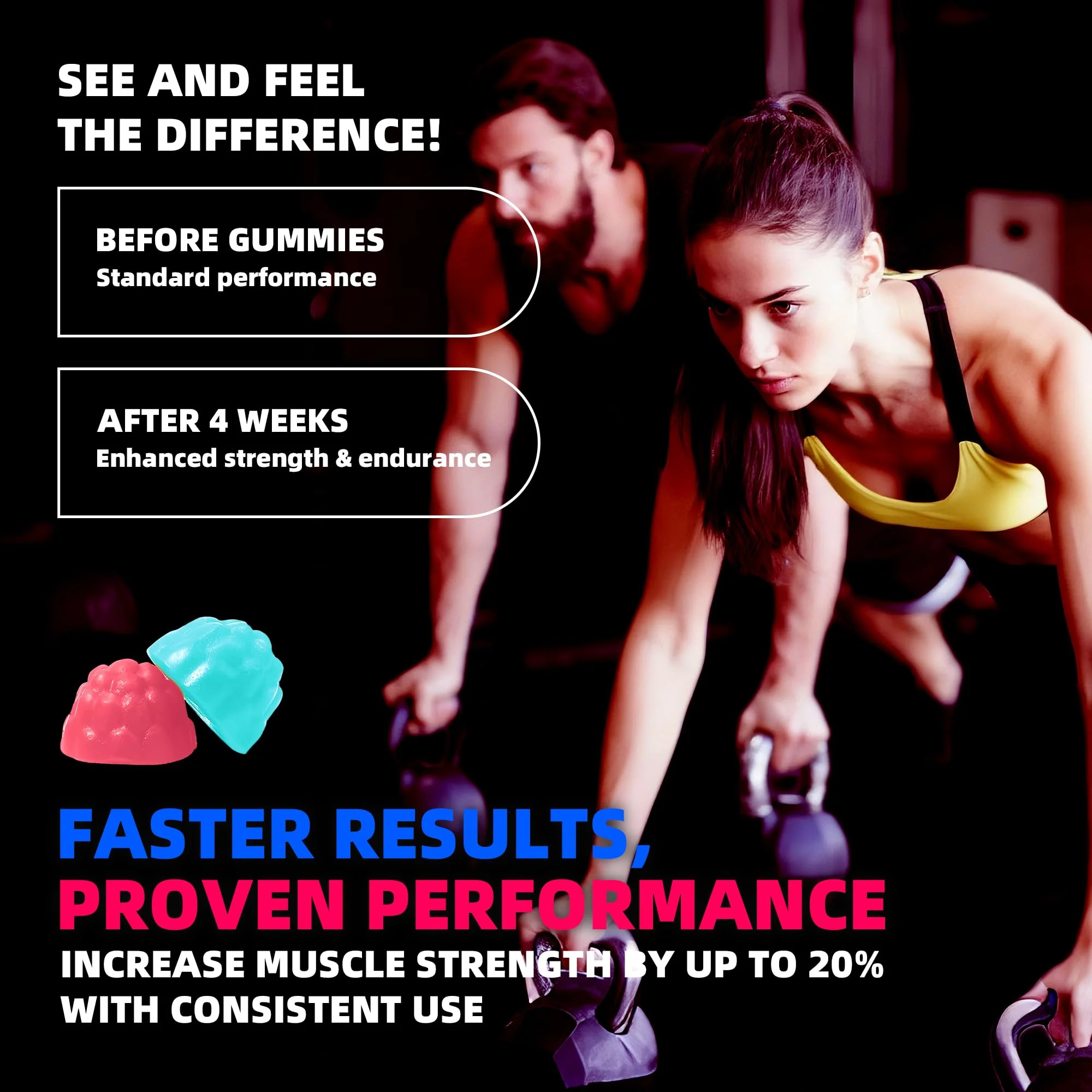 NSF Certified Creatine Gummy 5g - Creatine Monohydrate Gummies for Men & Women. Boost Focus,Strength, and Endurance, Anti-Melting Formula, Vegan, Gluten-Free, Non-GMO,(Raspberry & Blueberry 135 ct) - Image 3