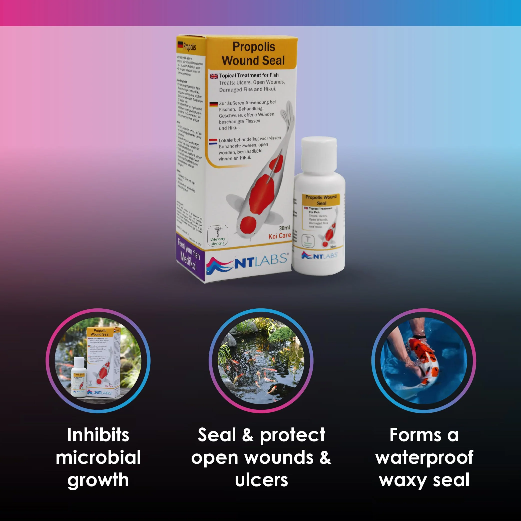 NT Labs Koi Care Propolis Wound Seal, Koi Medicine, Topical Treatment for Ulcers, Open Wounds, Damaged Fins and Hikui, Natural Product, Bee Propolis, 30ml - Image 7