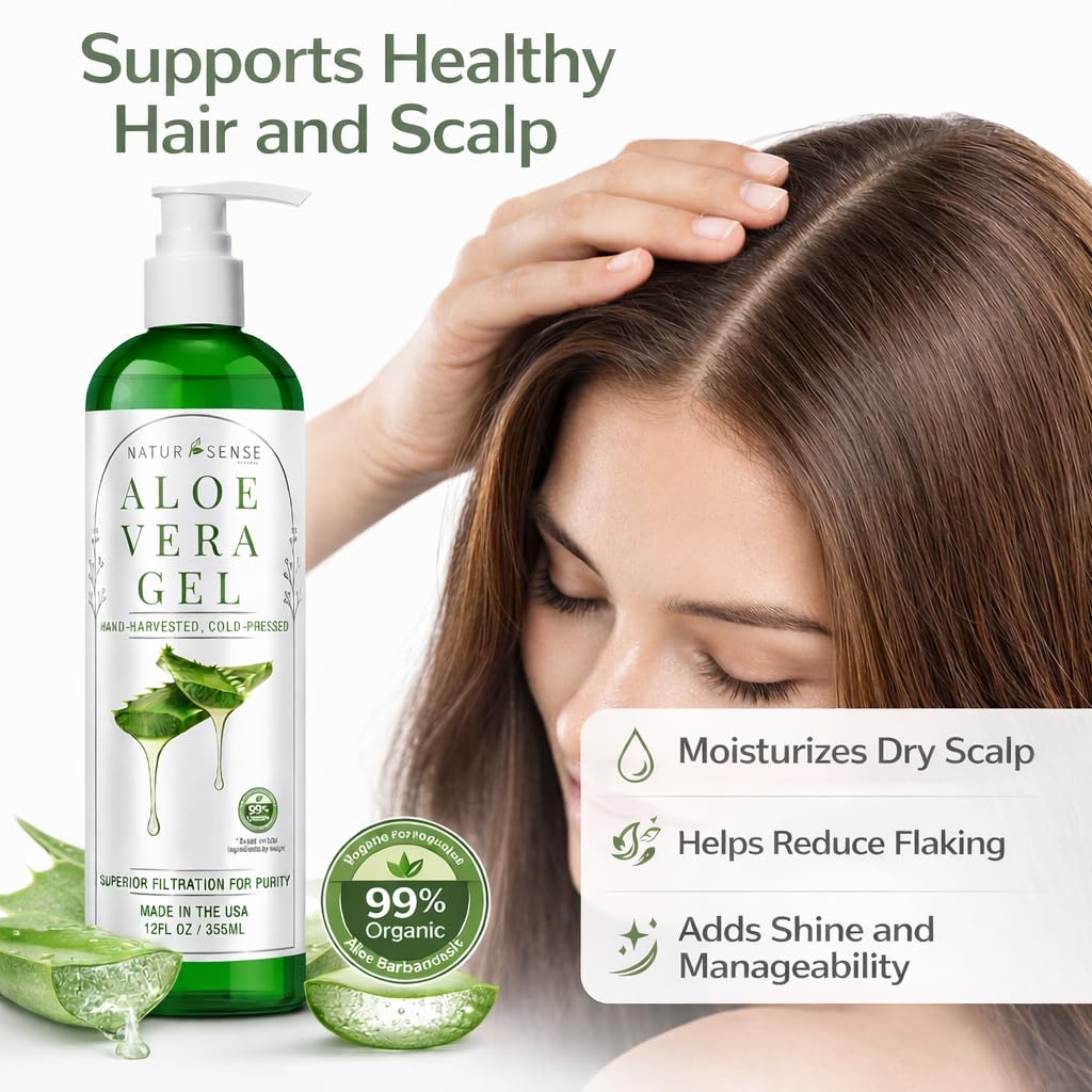 NTRSNS NaturSense 99% Organic Aloe Vera Gel. Deep Hydration, Effective Moisturizing. For Hair, Scalp, Face, Dry Winter Skin, Acne, Sunburn, Sensitive Skin, Shaving. Unscented, 12 oz. - Image 3