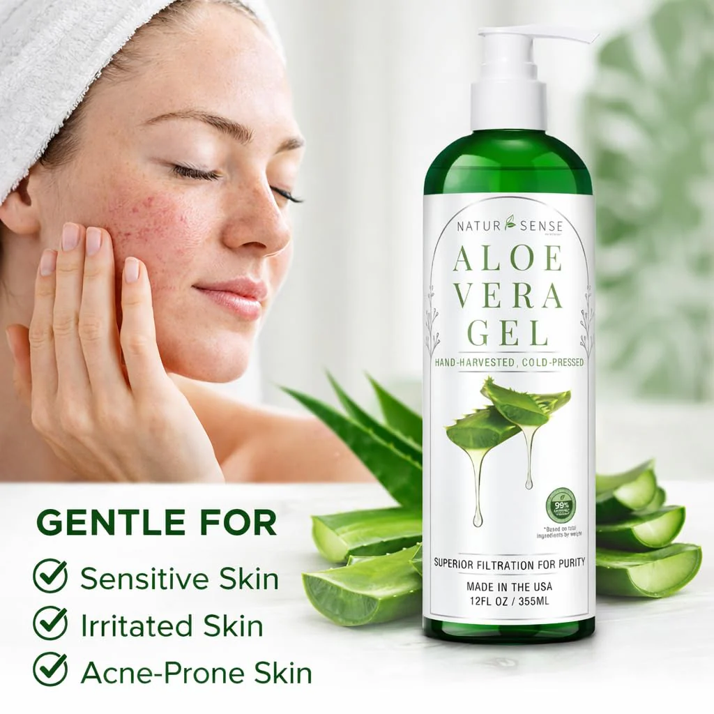 NTRSNS NaturSense 99% Organic Aloe Vera Gel. Deep Hydration, Effective Moisturizing. For Hair, Scalp, Face, Dry Winter Skin, Acne, Sunburn, Sensitive Skin, Shaving. Unscented, 12 oz. - Image 4