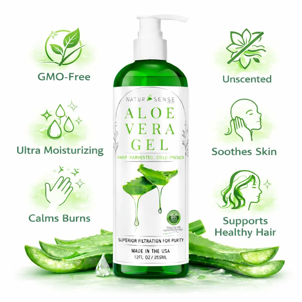 NTRSNS NaturSense 99% Organic Aloe Vera Gel. Deep Hydration, Effective Moisturizing. For Hair, Scalp, Face, Dry Winter Skin, Acne, Sunburn, Sensitive Skin, Shaving. Unscented, 12 oz. - Image 6