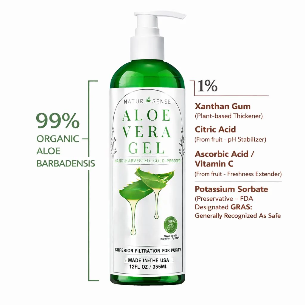 NTRSNS NaturSense 99% Organic Aloe Vera Gel. Deep Hydration, Effective Moisturizing. For Hair, Scalp, Face, Dry Winter Skin, Acne, Sunburn, Sensitive Skin, Shaving. Unscented, 12 oz. - Image 8