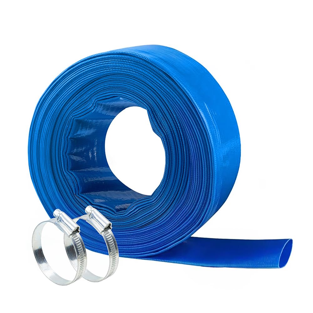 NUDAOS 2" x100 FT, Pool Backwash Hose, Heavy-Duty PVC Hose, Lay Flat Discharge Hose, Weatherproof Burst Resistant for Water Transfer, Sump Pump, Pool Filter, Pool Drain,with 2 Clamps