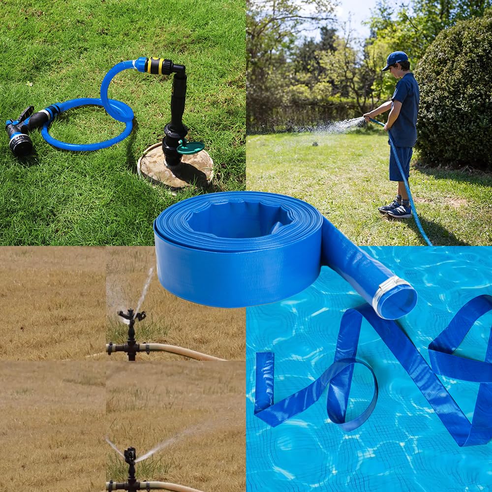 NUDAOS 2" x100 FT, Pool Backwash Hose, Heavy-Duty PVC Hose, Lay Flat Discharge Hose, Weatherproof Burst Resistant for Water Transfer, Sump Pump, Pool Filter, Pool Drain,with 2 Clamps - Image 2