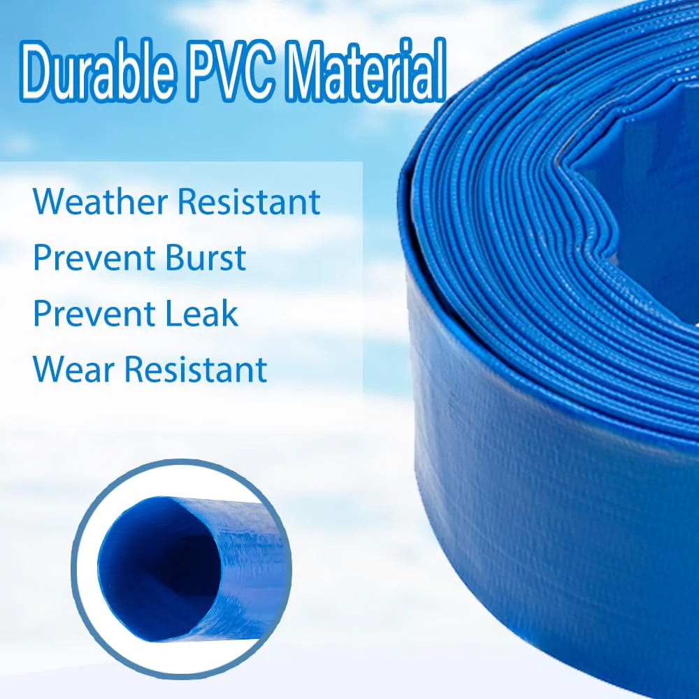 NUDAOS 2" x100 FT, Pool Backwash Hose, Heavy-Duty PVC Hose, Lay Flat Discharge Hose, Weatherproof Burst Resistant for Water Transfer, Sump Pump, Pool Filter, Pool Drain,with 2 Clamps - Image 5