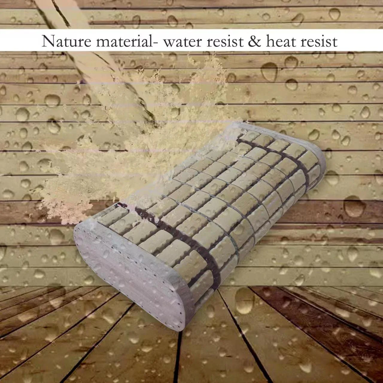 NUIBY Bamboo Sauna Headrest Pillow, 100% Natural Handmade Wood Sauna Pillow Sauna Neck Rest Sauna Accessory, Bonus Sauna Cap and Seat Pad Included, Summer Cool Cervical Spine Pillow (1 Set) - Image 3