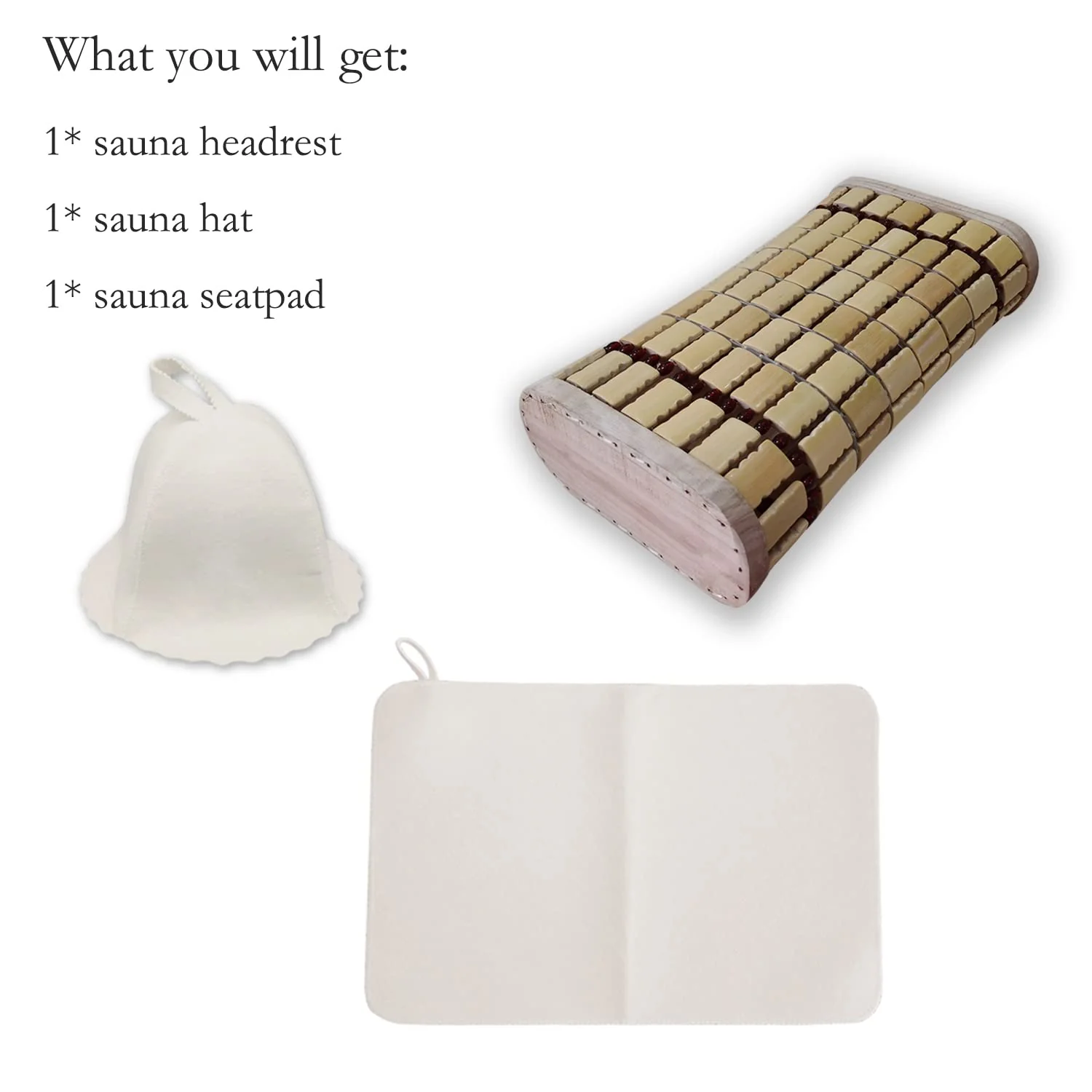NUIBY Bamboo Sauna Headrest Pillow, 100% Natural Handmade Wood Sauna Pillow Sauna Neck Rest Sauna Accessory, Bonus Sauna Cap and Seat Pad Included, Summer Cool Cervical Spine Pillow (1 Set) - Image 5