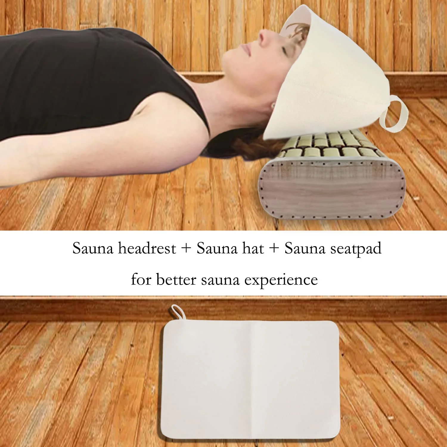 NUIBY Bamboo Sauna Headrest Pillow, 100% Natural Handmade Wood Sauna Pillow Sauna Neck Rest Sauna Accessory, Bonus Sauna Cap and Seat Pad Included, Summer Cool Cervical Spine Pillow (1 Set) - Image 7