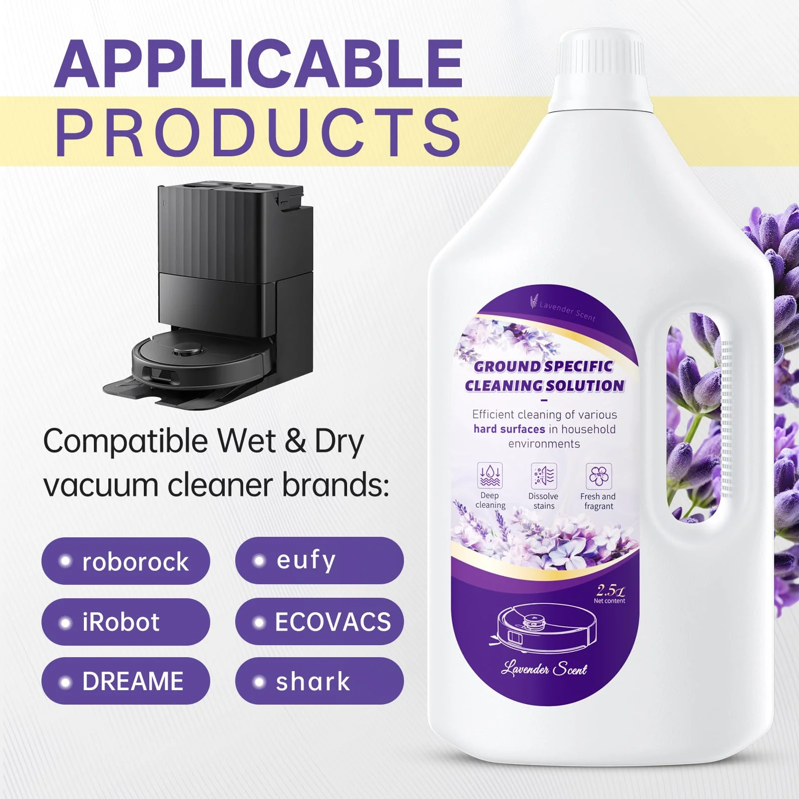 Nukisa 2.5L Floor Cleaning Solution Compatible with Roborock/Eufy/iRobot/Ecovacs/Dreame/Shark, Fragrance Deodorization, Deep Cleans for Multiple Hard Floors (2.5 Liter, 【Lavender】) - Image 7