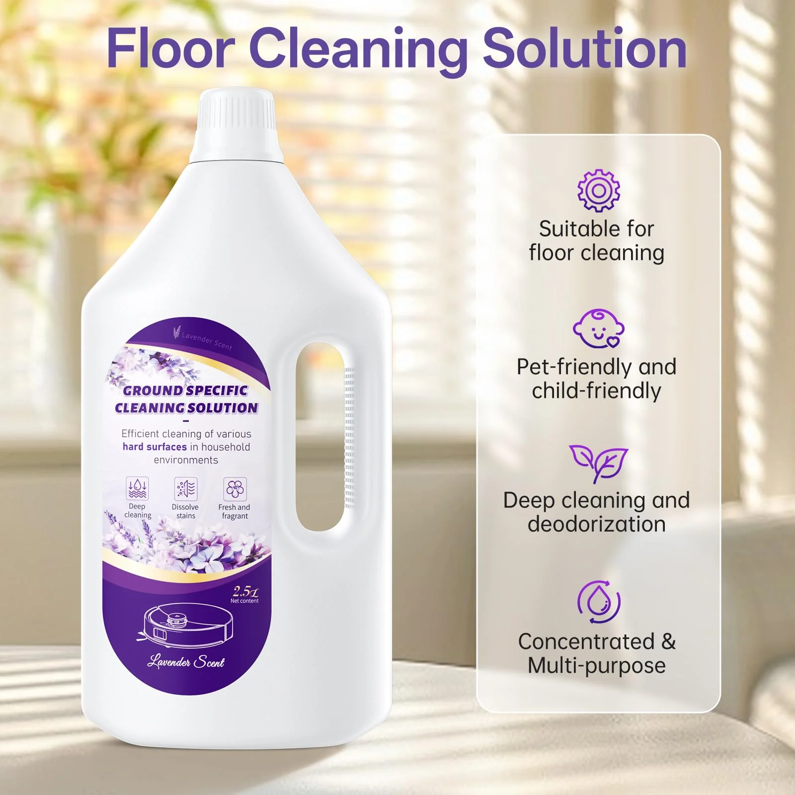 Nukisa 2.5L Floor Cleaning Solution Compatible with Roborock/Eufy/iRobot/Ecovacs/Dreame/Shark, Fragrance Deodorization, Deep Cleans for Multiple Hard Floors (2.5 Liter, 【Lavender】) - Image 9