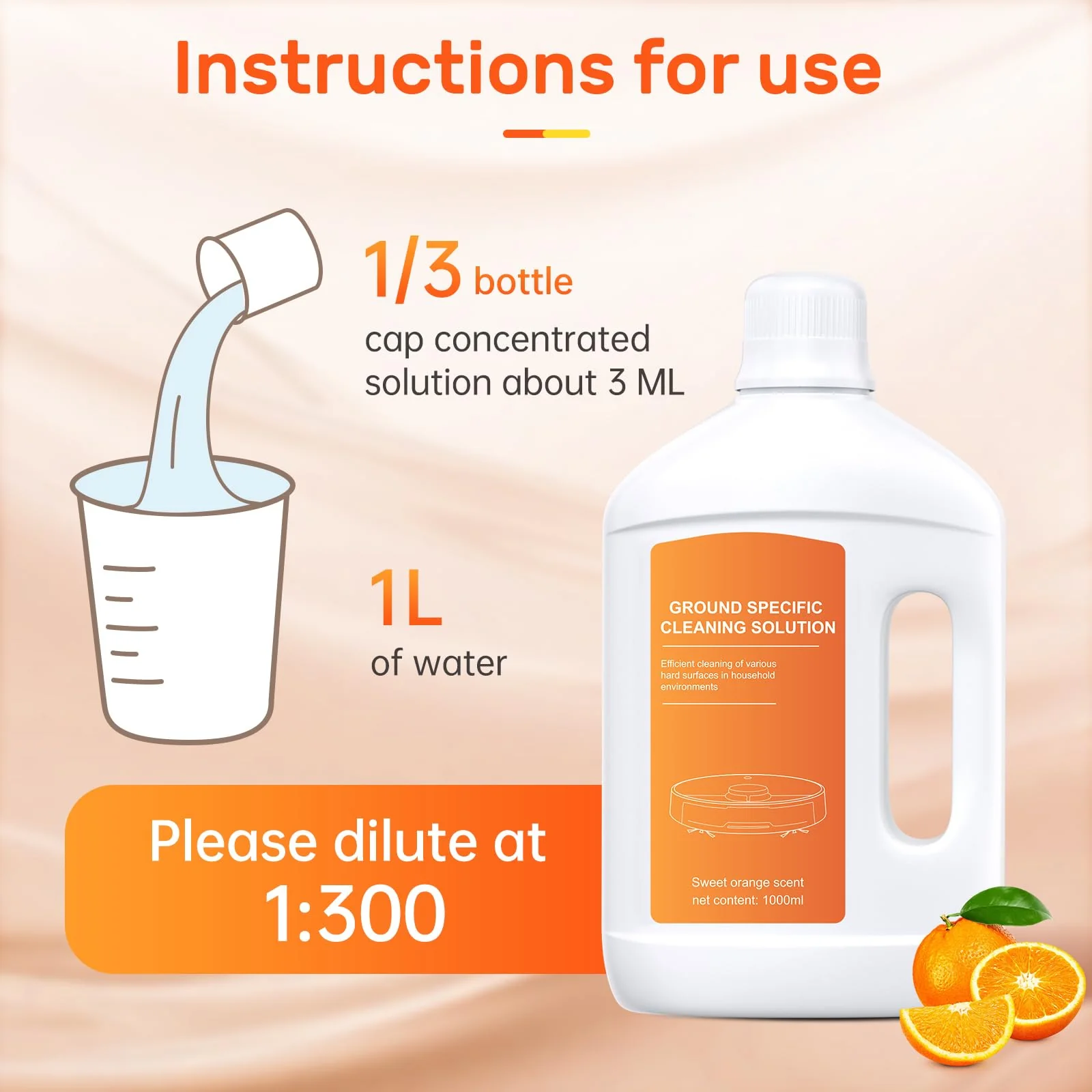 Nukisa Orange Floor Cleaning Solution 1L Compatible with Dreame Wet & Dry Vacuum and Robot, Residue & Streak Free,Suitable for All Robot Vacuum Cleaners and Wireless Wet Dry Dual-Use Vacuum Cleaners - Image 3