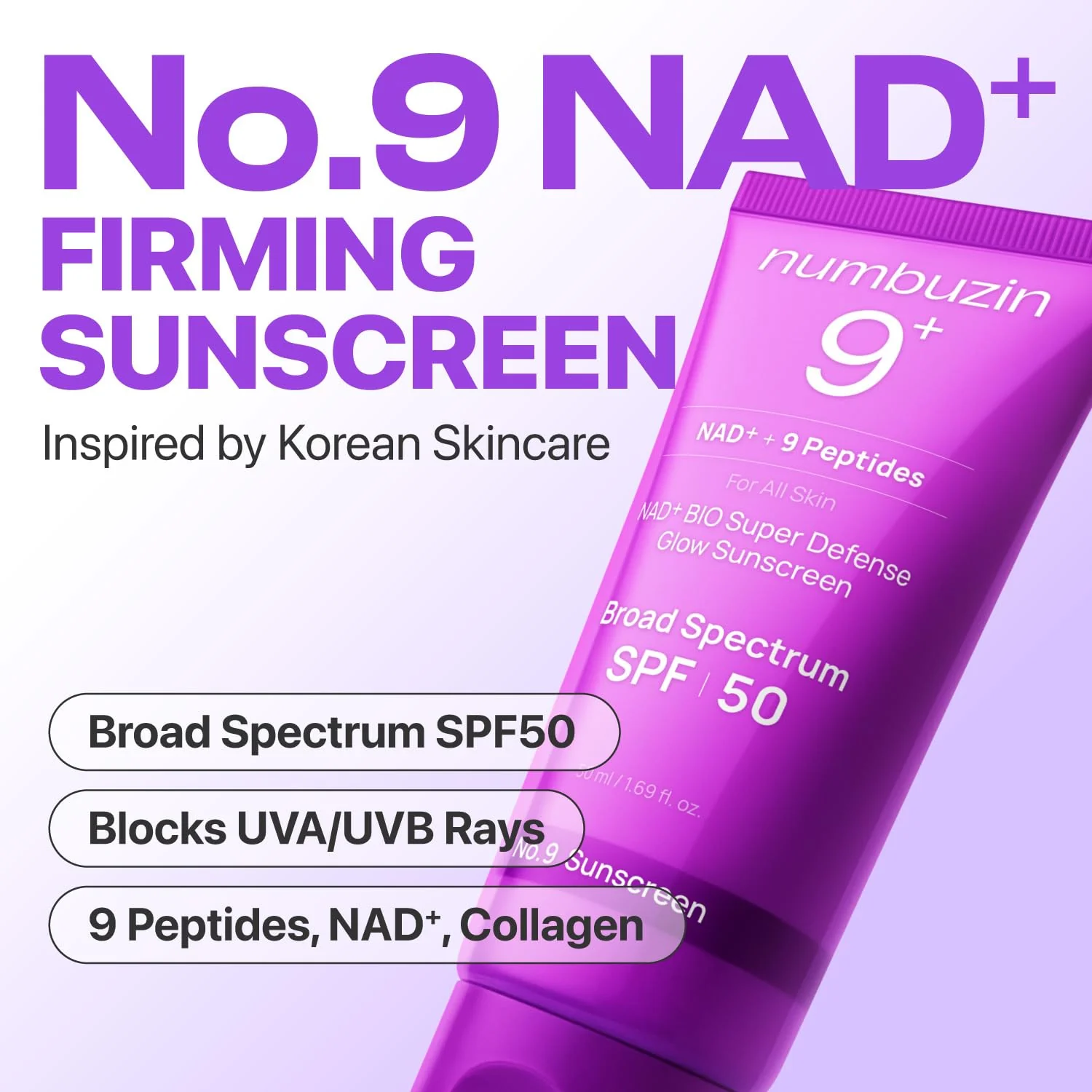numbuzin No.9 Sunscreen | Super Defense Glow Sunscreen | Broad Spectrum SPF 50 | For All Skin Types & Skin Tones | Glowing, Dewy Finish, Water-Resistant | No White Cast, Korean Skincare | 1.69 fl. oz. - Image 9