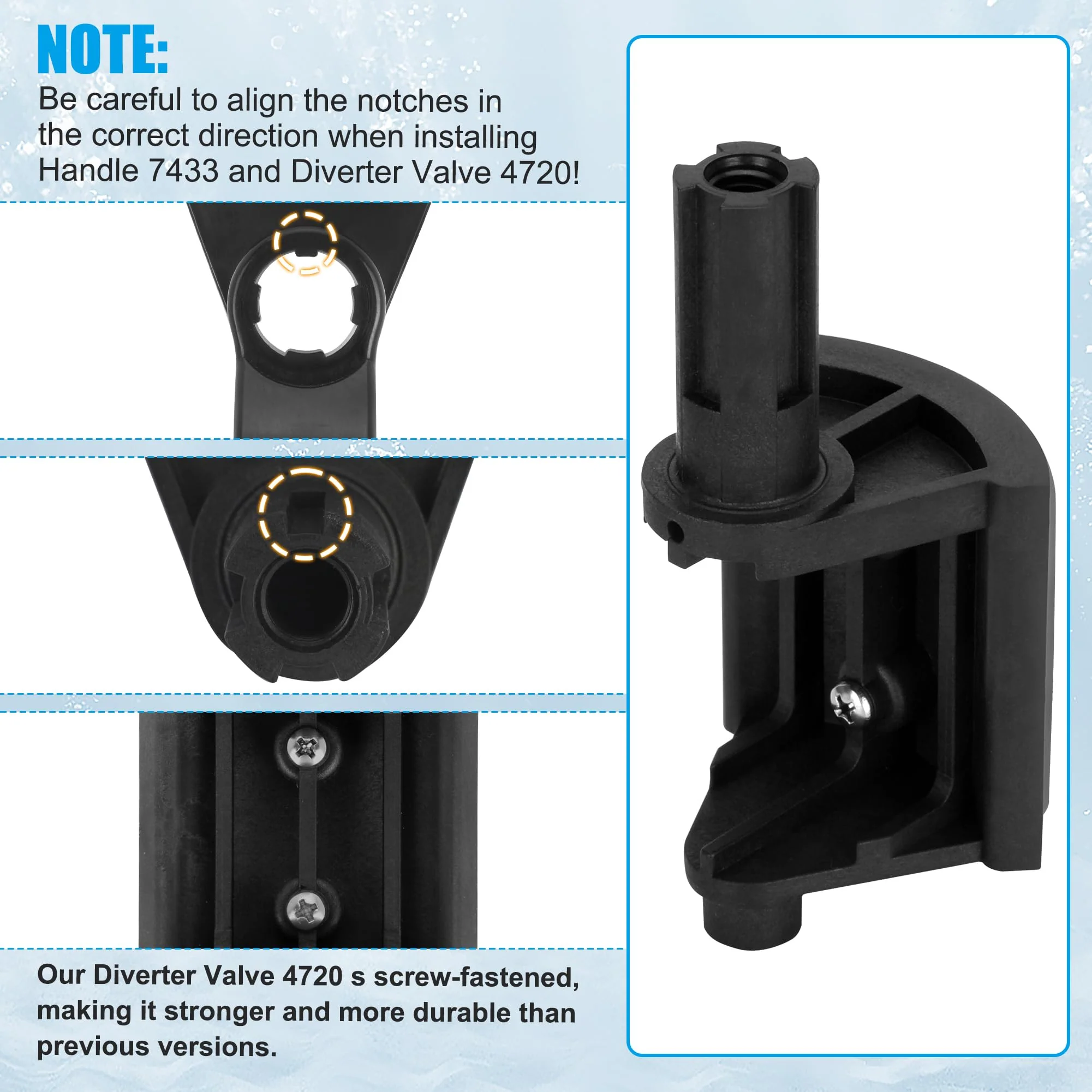 NURATIT 2-Port/3-Port Pool Valve Rebuild Kit Compatible with Jandy 2-way/3-way 4716, 4717 Valves, and Jandy Gray Series Valves. Includes Handle 7433, Valve Cover 4606, Diverter Valve 4720 (2 Pack) - Image 3