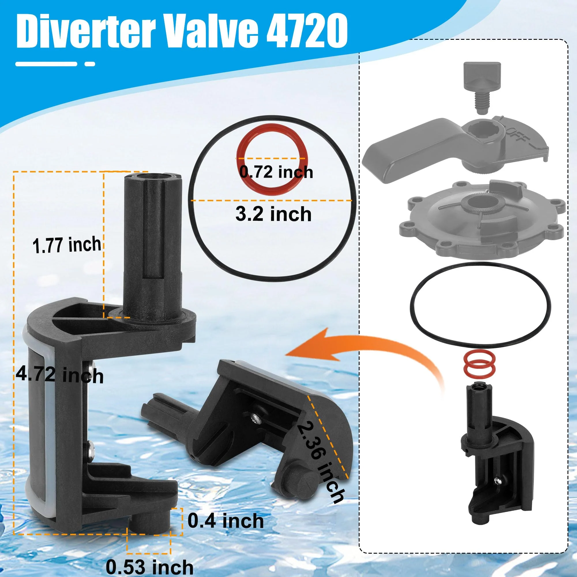 NURATIT 2-Port/3-Port Pool Valve Rebuild Kit Compatible with Jandy 2-way/3-way 4716, 4717 Valves, and Jandy Gray Series Valves. Includes Handle 7433, Valve Cover 4606, Diverter Valve 4720 (2 Pack) - Image 6