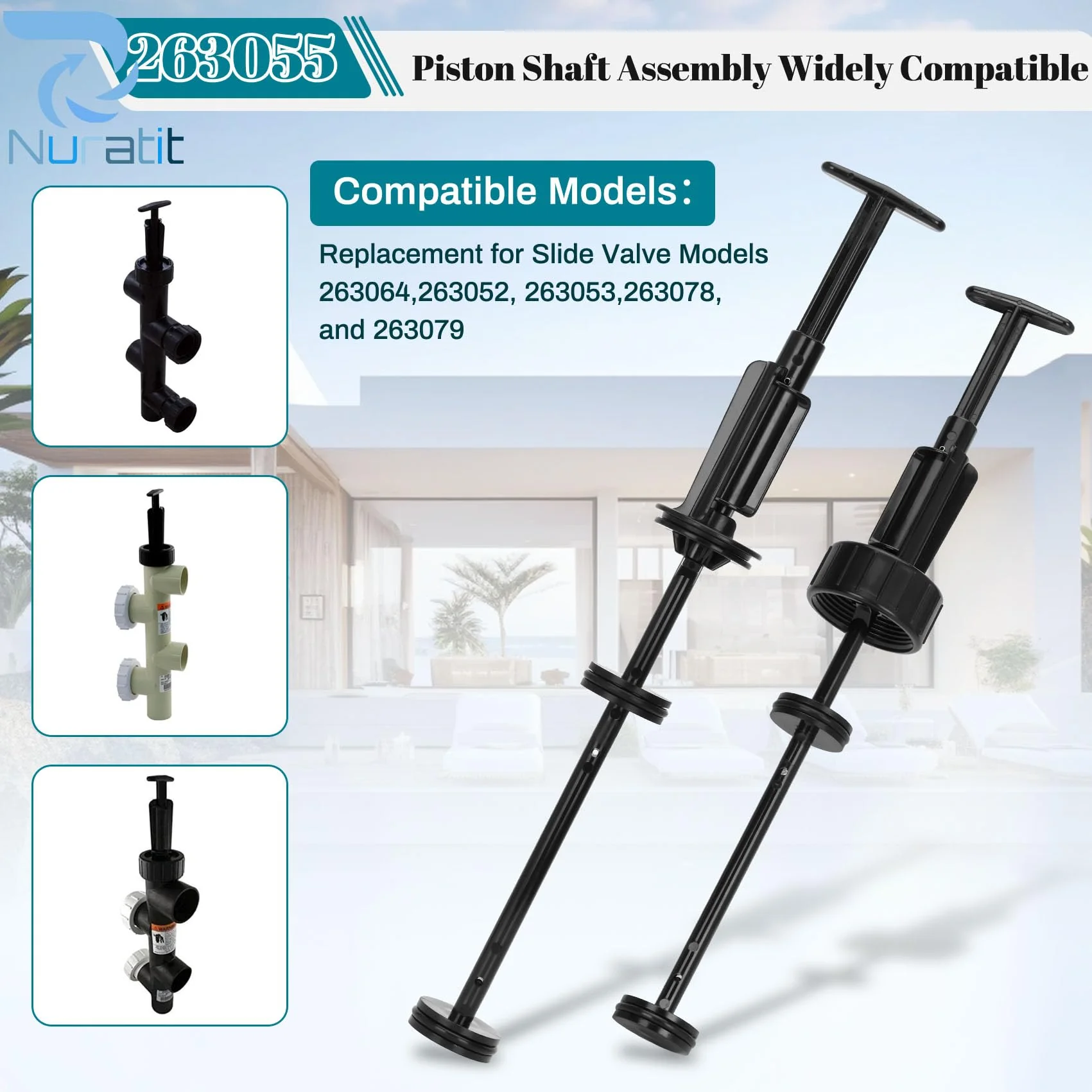 NURATIT 263055 Piston Shaft Assembly Replacement Kit, Compatible with Pentair PVC Slide Pool, FNS Plus Pool Backwash Valve and Spa Valve, Replace Model 263064, 263052, 263053, 263078, and 263079 - Image 8