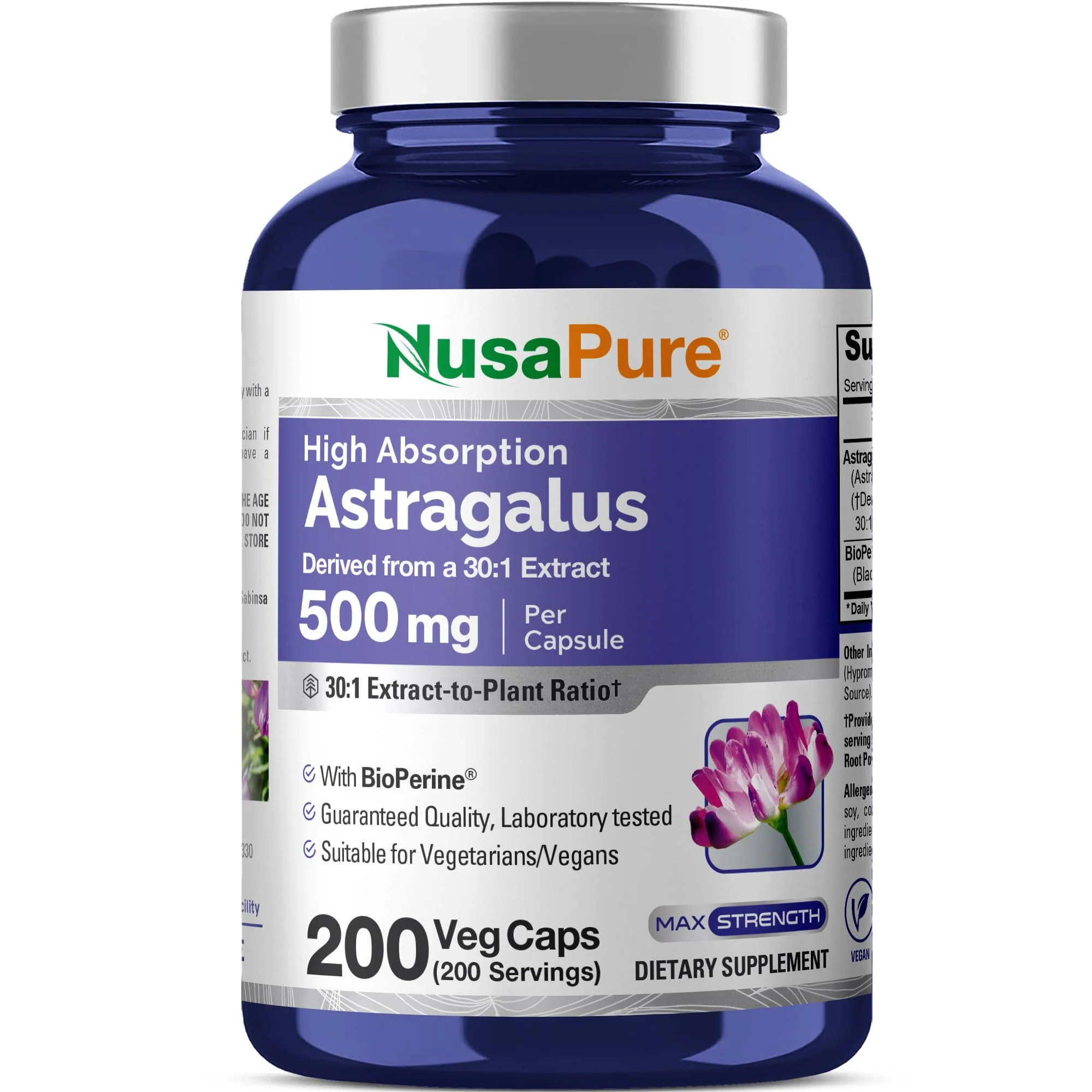 NusaPure Astragalus Root, 500 mg, 200 Veg Capsules (Non-GMO, Vegan) - Image 2