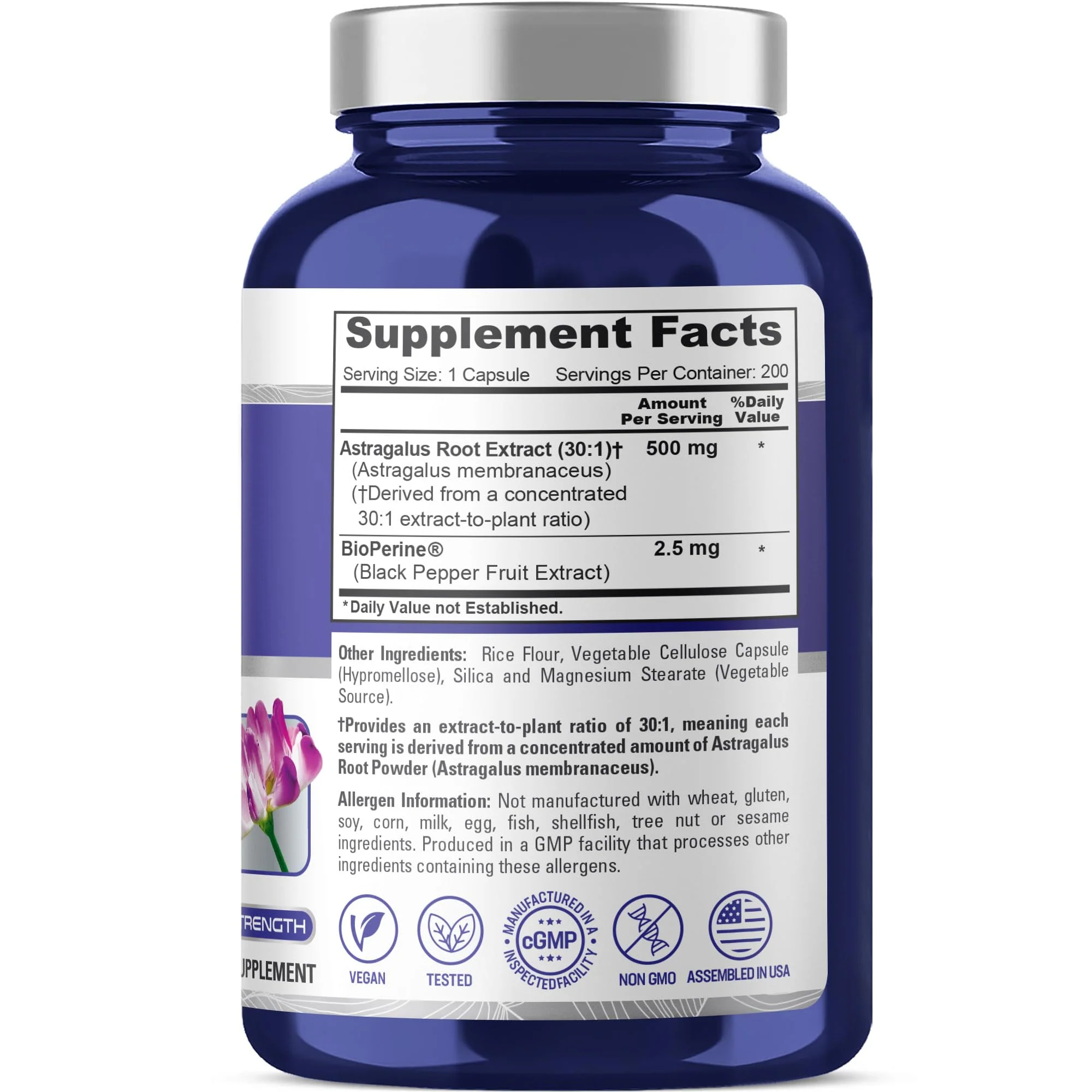 NusaPure Astragalus Root, 500 mg, 200 Veg Capsules (Non-GMO, Vegan) - Image 3