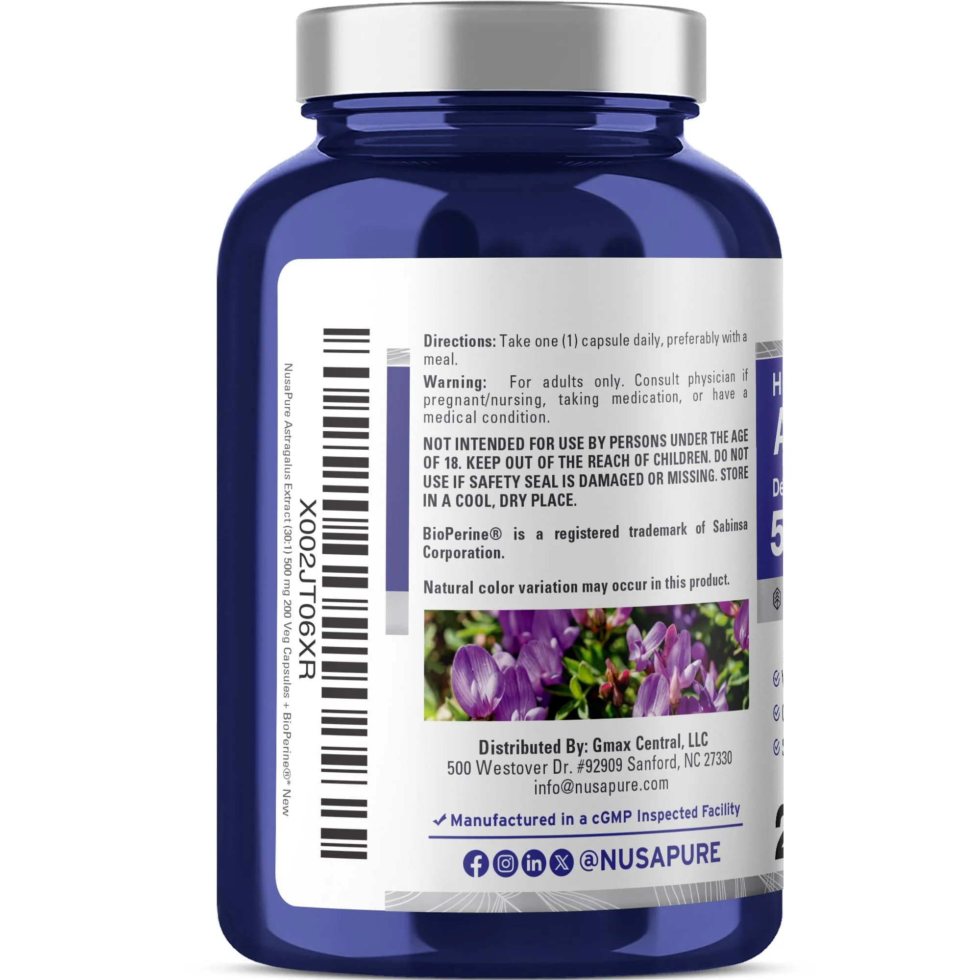 NusaPure Astragalus Root, 500 mg, 200 Veg Capsules (Non-GMO, Vegan) - Image 4