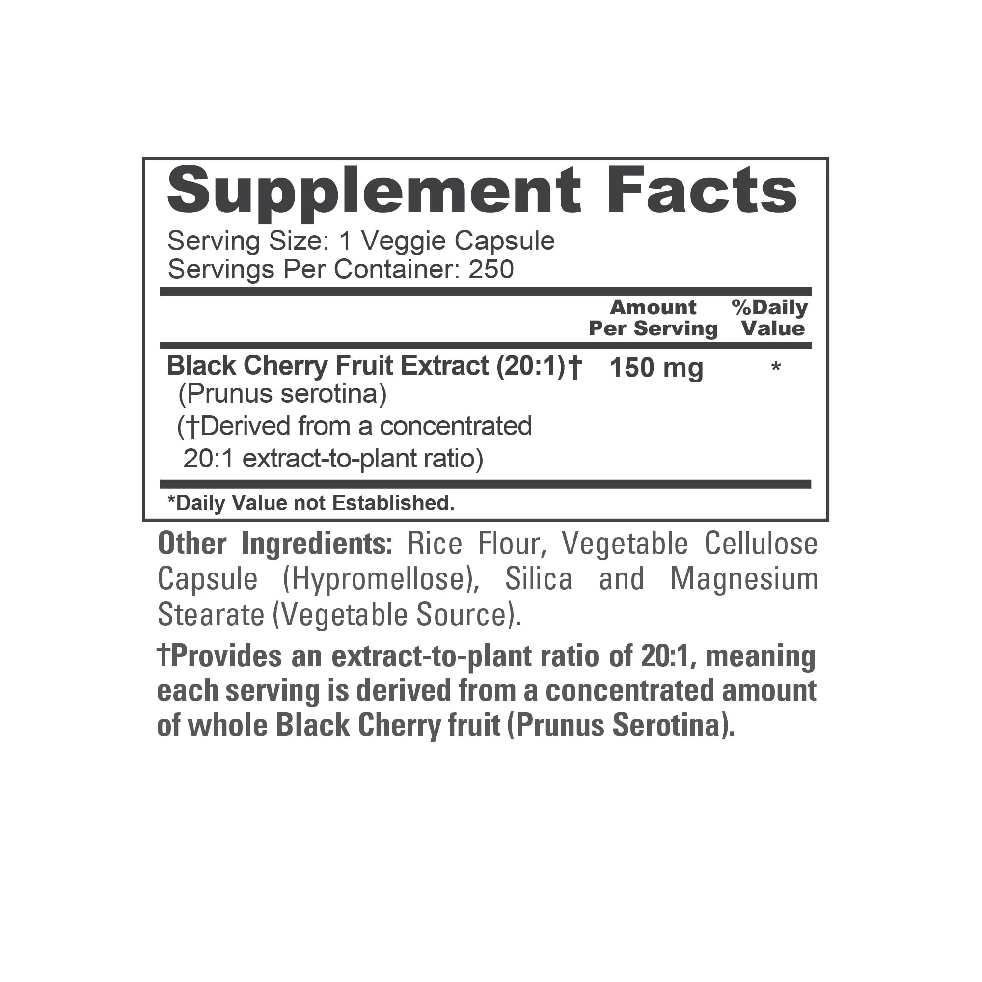 NusaPure Black Cherry Extract 150mg 250 Veg Capsules Max Potency, Non-GMO, Bioperine