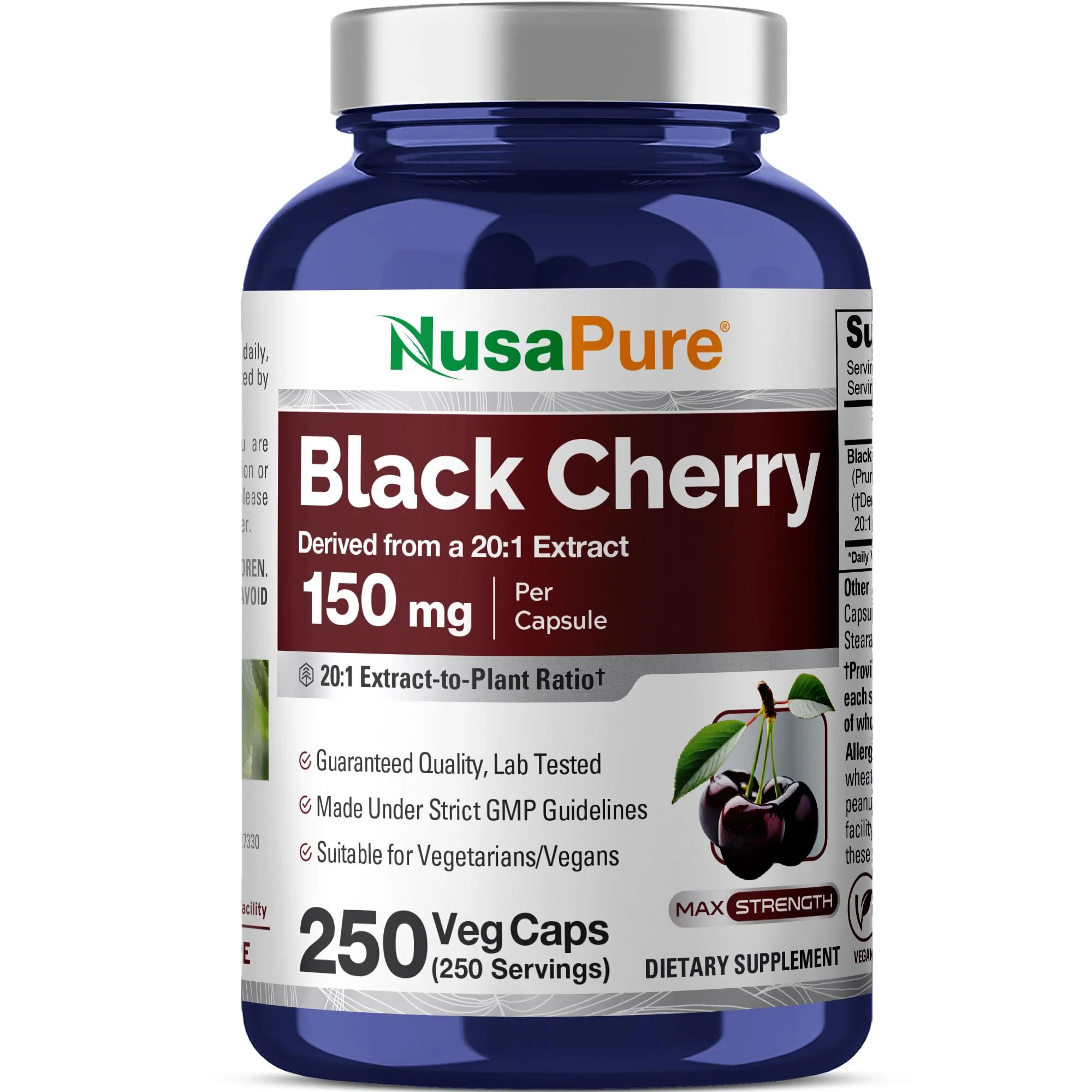 NusaPure Black Cherry Extract 150mg 250 Veg Capsules Max Potency, Non-GMO, Bioperine - Image 2