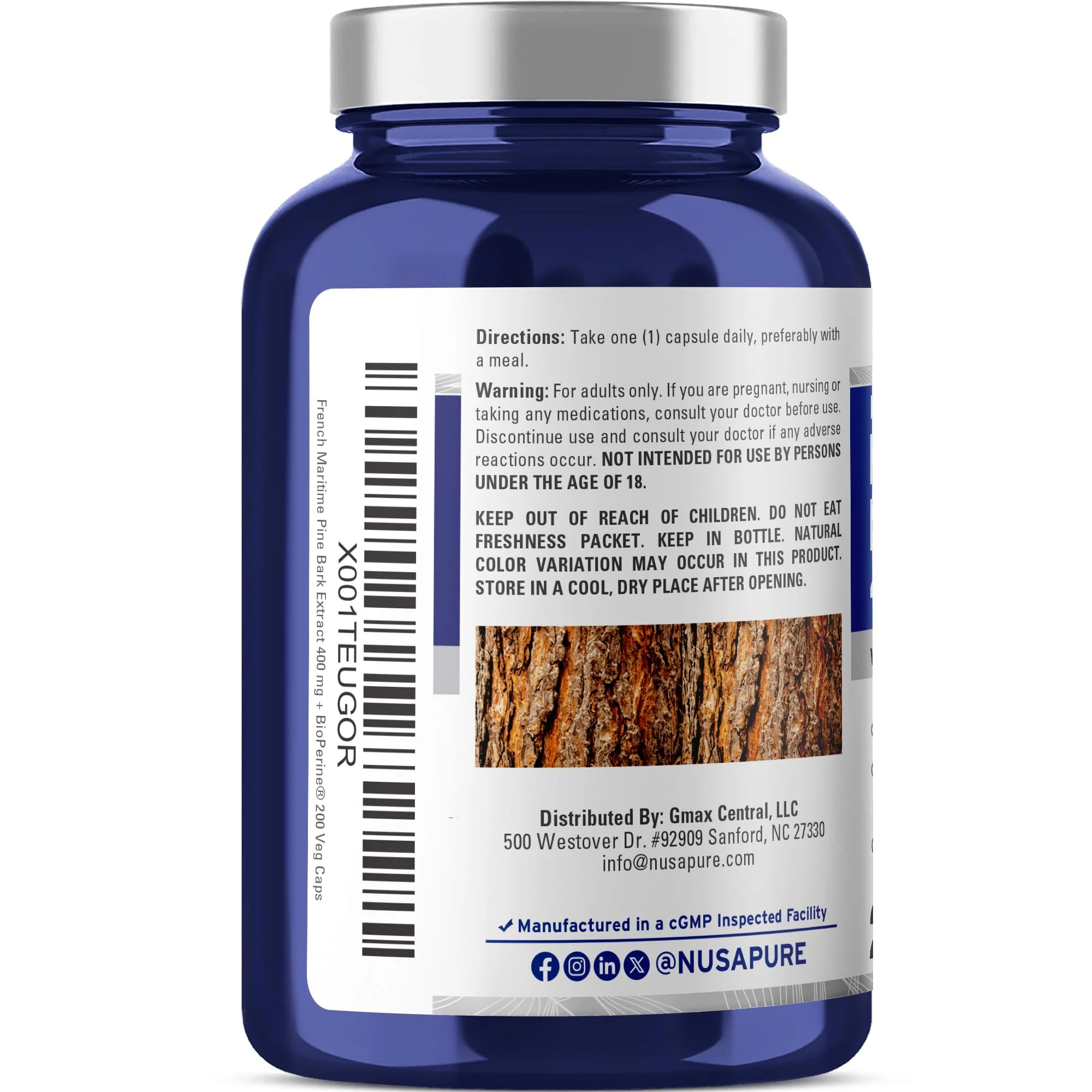 NusaPure French Maritime Pine Bark Extract 400mg per Veggie Caps 200-Day Supply Bioperine Non-GMO Vegan - Image 7