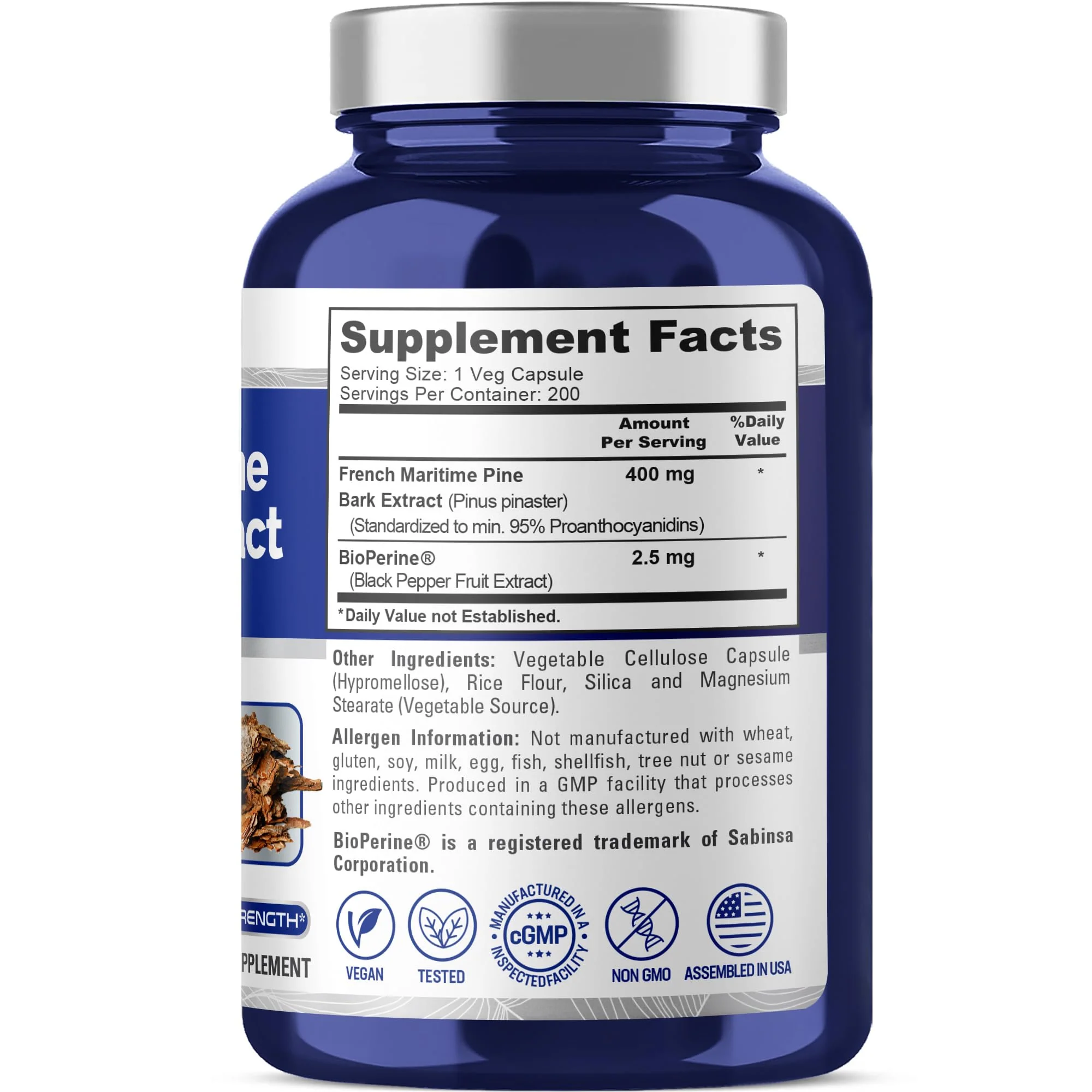 NusaPure French Maritime Pine Bark Extract 400mg per Veggie Caps 200-Day Supply Bioperine Non-GMO Vegan - Image 8