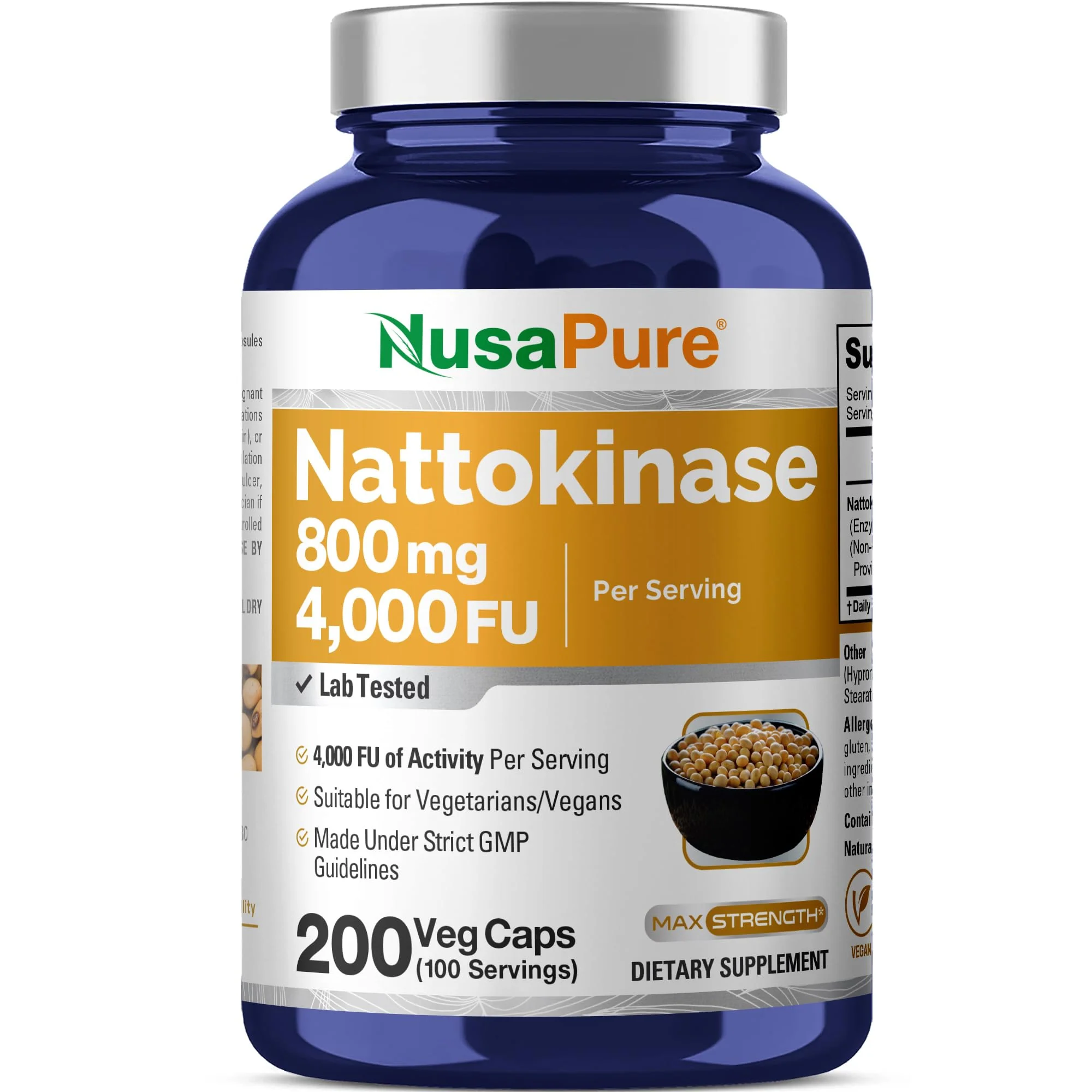 NusaPure Nattokinase 4000 FU 800mg, 200 Veggie Capsules (Vegan, Non-GMO) - Image 2