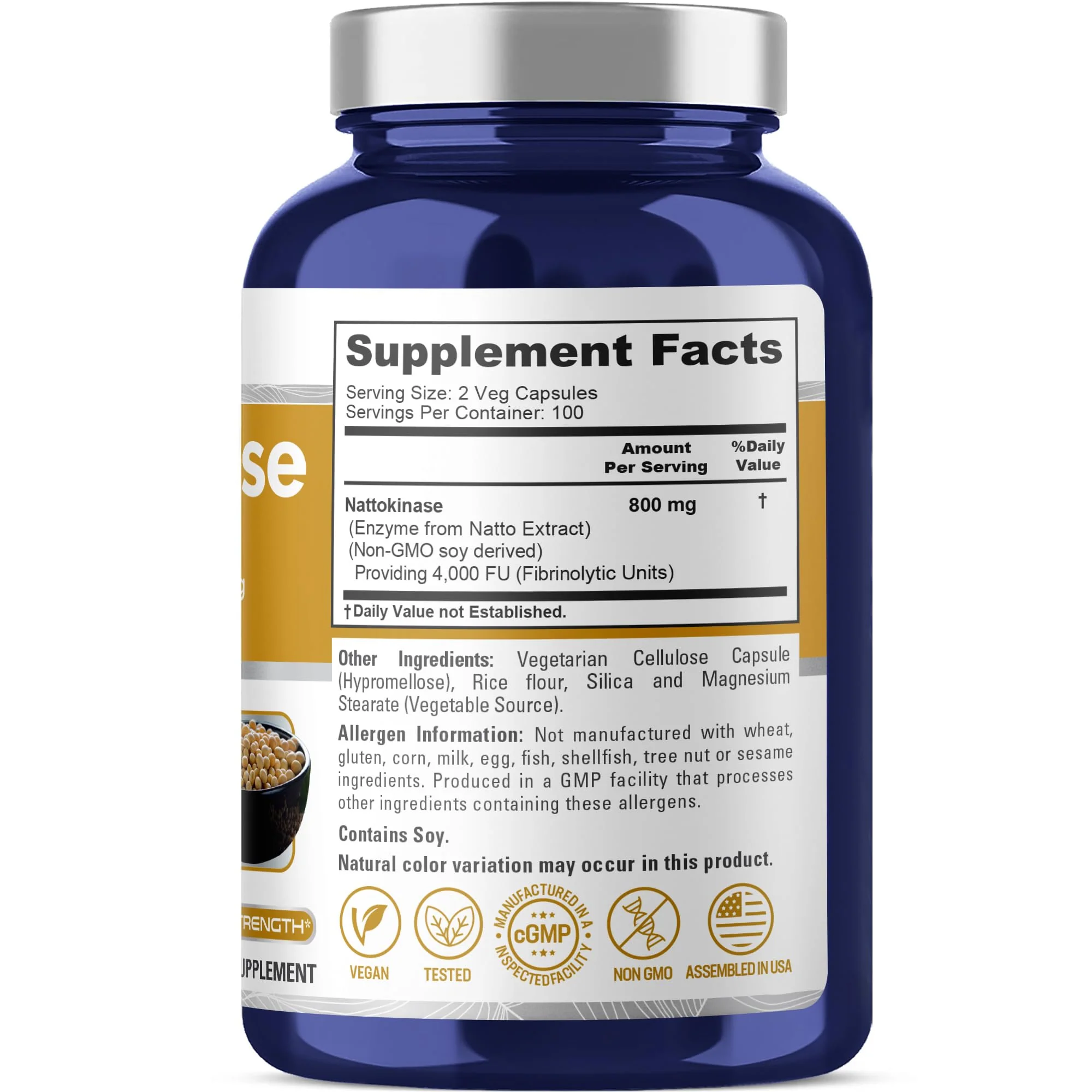 NusaPure Nattokinase 4000 FU 800mg, 200 Veggie Capsules (Vegan, Non-GMO) - Image 3