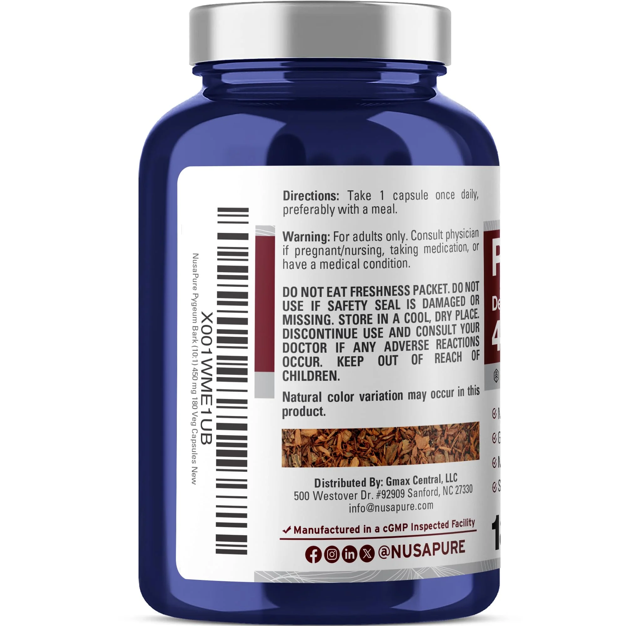 NusaPure Pygeum Bark Capsules, 450 mg, 180 Veg Capsules (Non-GMO, Vegan) - Image 3