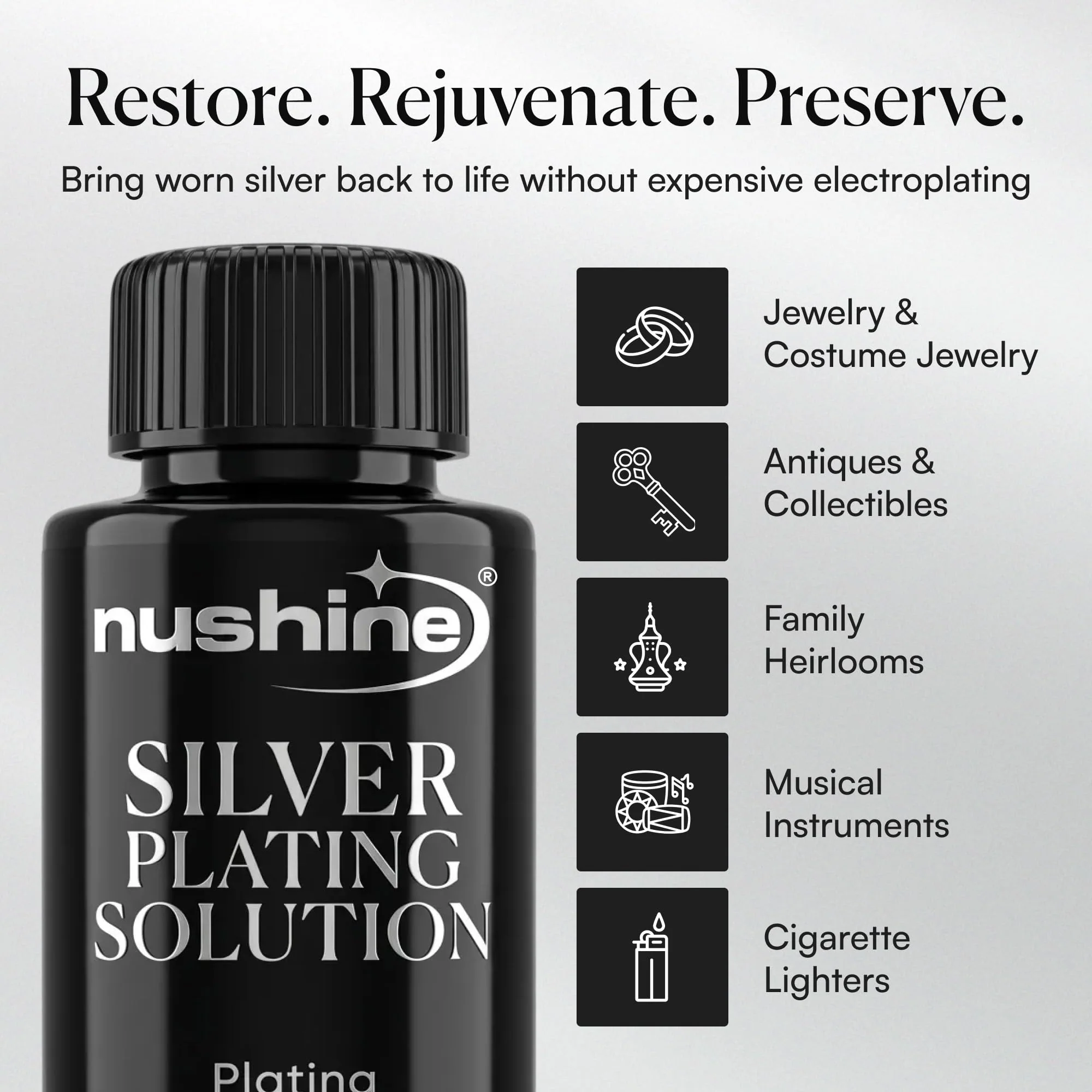 Nushine Silver Plating Solution 3.4 Oz - Permanently Plate PureSilver onto Worn Silver, Brass, Copper and Bronze ONLY (Ecofriendly Formula) - Image 6