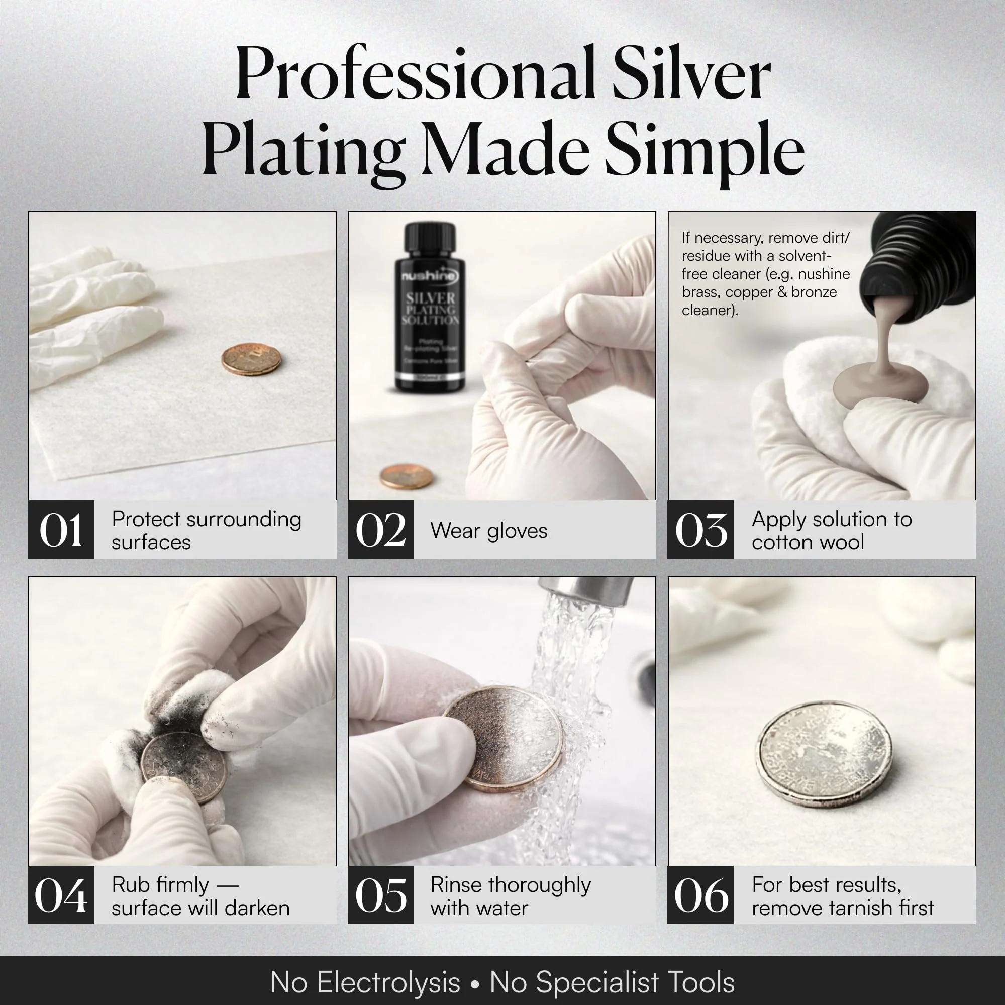 Nushine Silver Plating Solution 3.4 Oz - Permanently Plate PureSilver onto Worn Silver, Brass, Copper and Bronze ONLY (Ecofriendly Formula) - Image 8