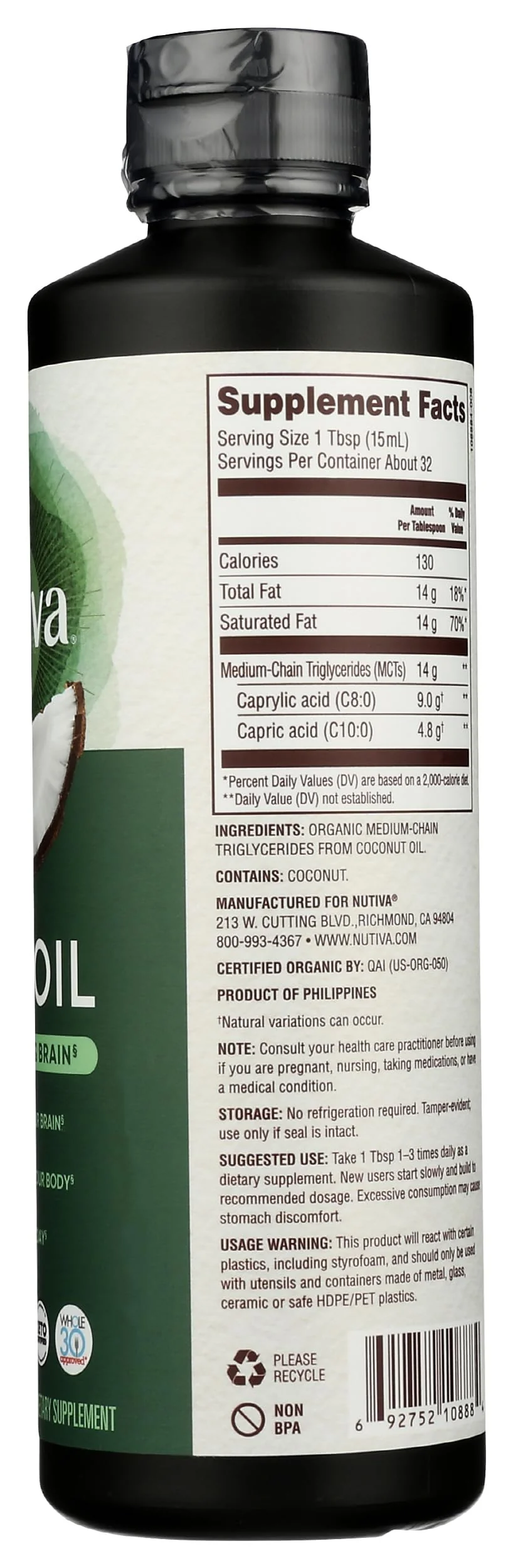 Nutiva Organic MCT Oil, Kosher, Keto Friendly, USDA Certified Organic, Non-GMO, 16 Fluid Ounce (Pack of 1) - Image 4