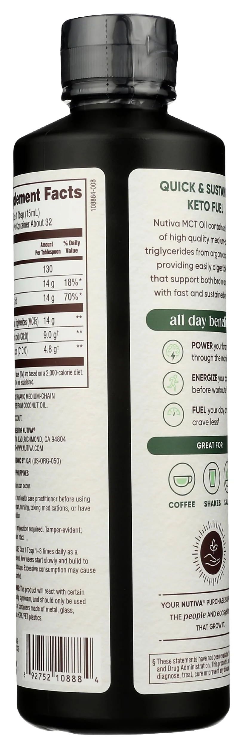Nutiva Organic MCT Oil, Kosher, Keto Friendly, USDA Certified Organic, Non-GMO, 16 Fluid Ounce (Pack of 1) - Image 9