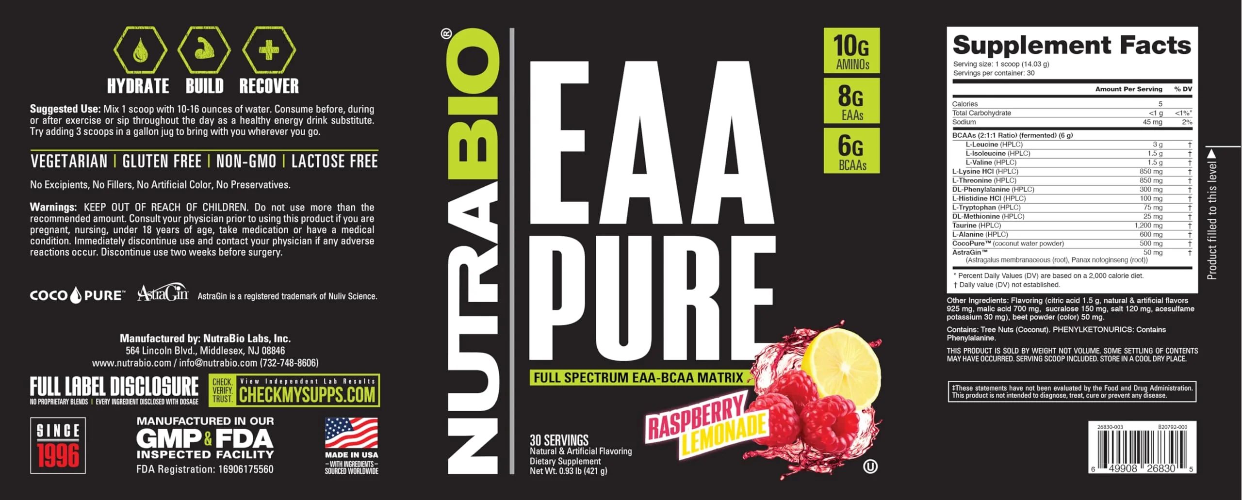 NutraBio – EAA Pure – 9 Amino Acids – Muscle Repair and Recovery, 30 Servings, Raspberry Lemonade – Pre or Post Workout – All Day Recovery - Image 4