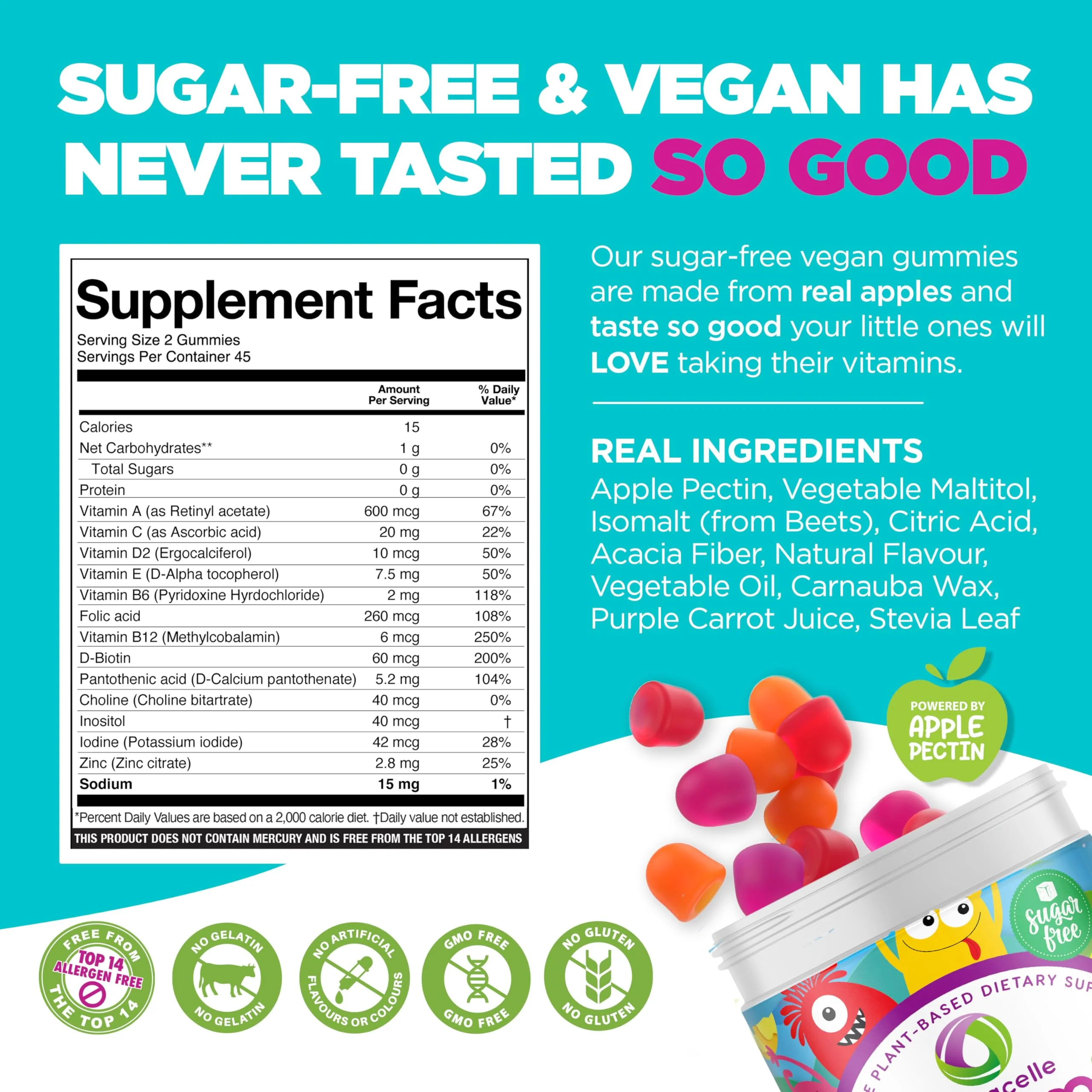 Nutracelle NUTRAMIN Sugar-Free, Allergen-Free 100% Vegan Gummy Multivitamins for Kids - Great Tasting Natural Gummies Your Kids Will Love - 90 Count Bottle - Image 10